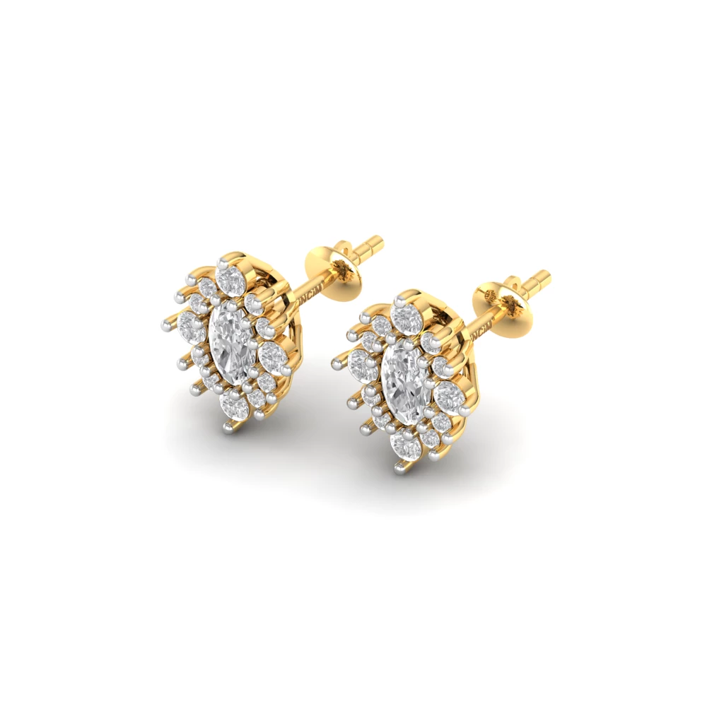 Pargold Solid Gold Halo Gemstone Designer Earrings for Women  -Gold_Diamond_Diamond_Static_Gold