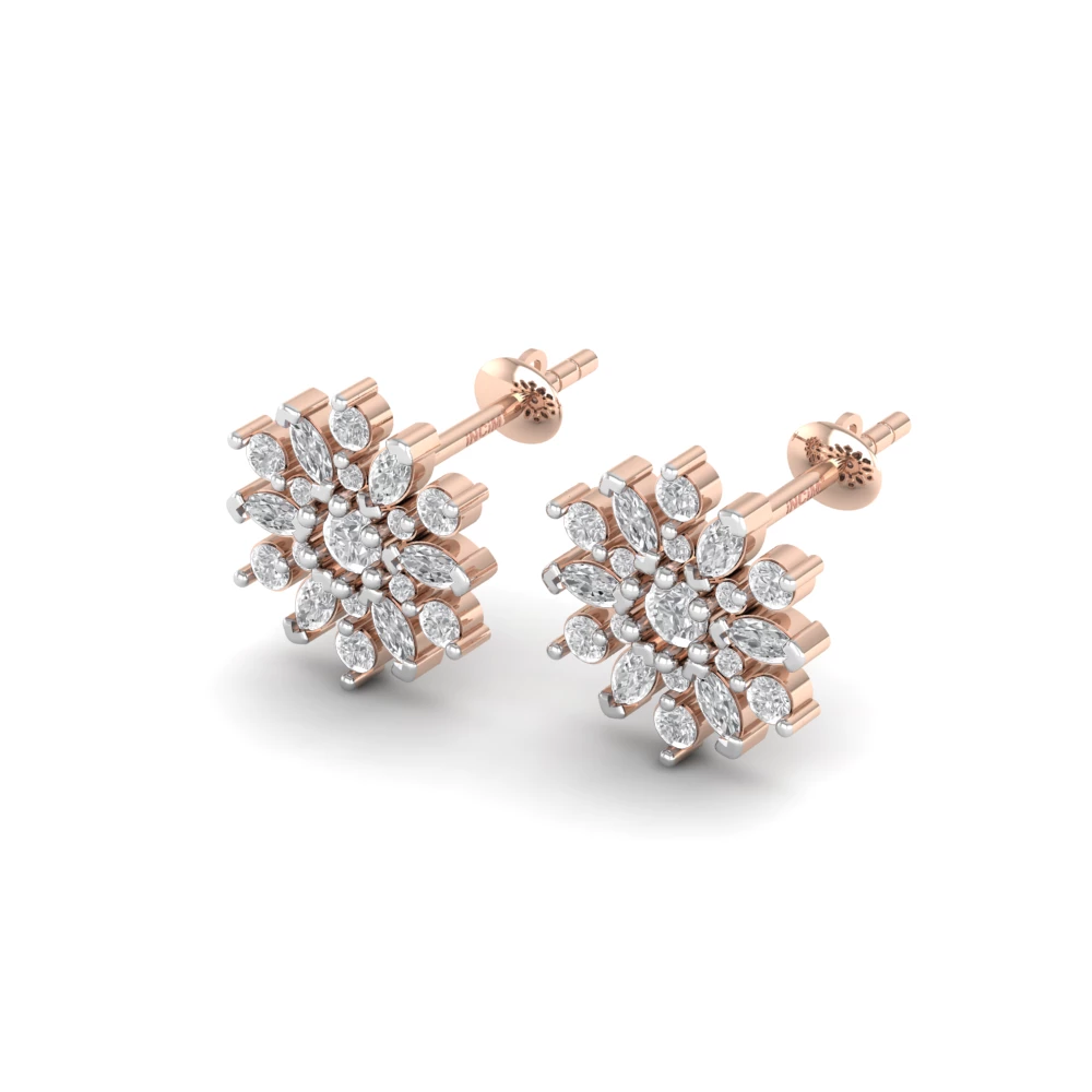 Pargold Solid Gold Snowflake Gemstone Earrings Studs -Rose_Diamond_Diamond_Static_Rose