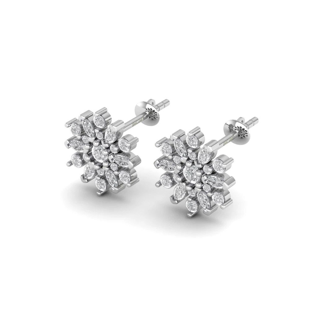 Pargold Solid Gold Snowflake Gemstone Earrings Studs -Silver_Diamond_Diamond_Static_Silver