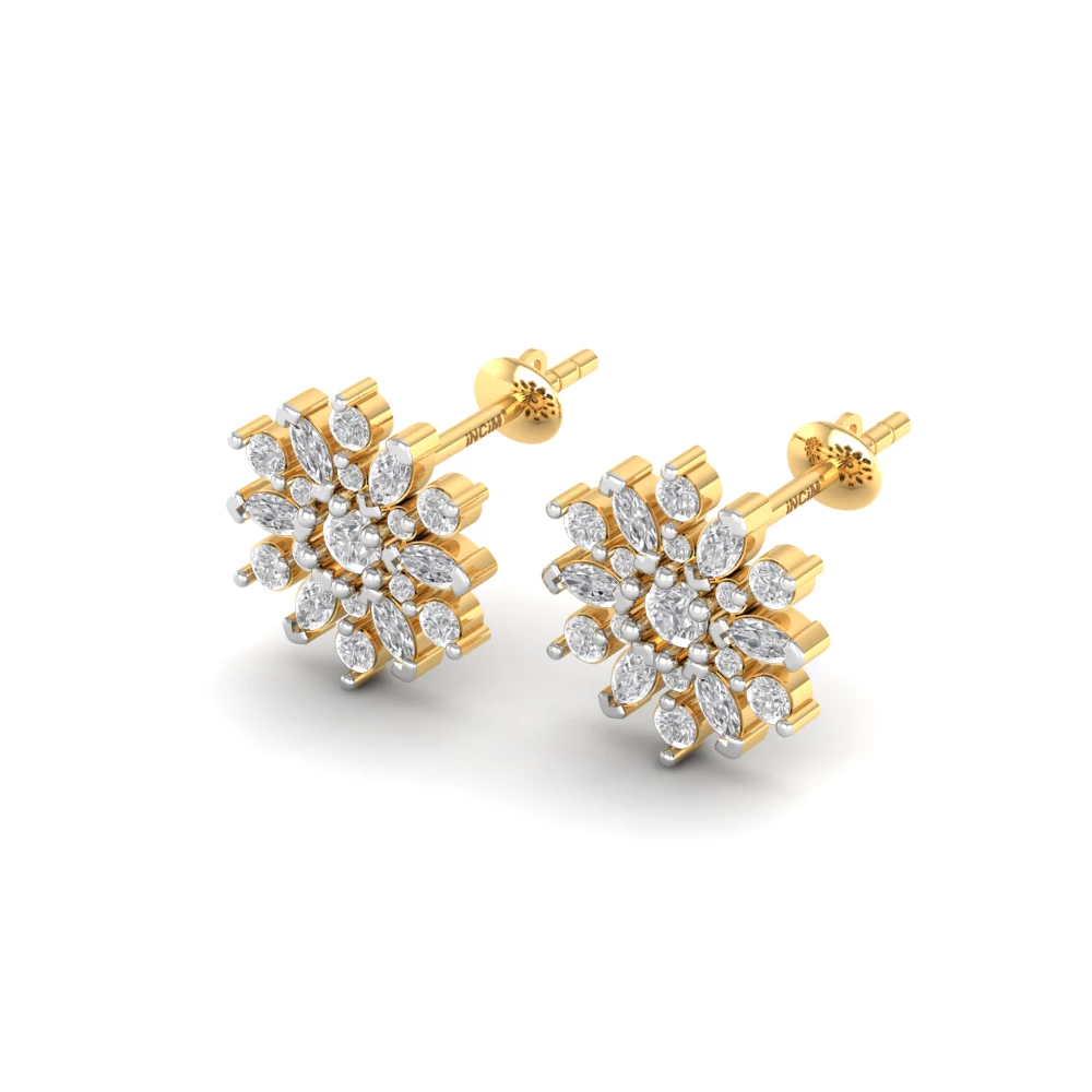 Pargold Solid Gold Snowflake Gemstone Earrings Studs -Gold_Diamond_Diamond_Static_Gold