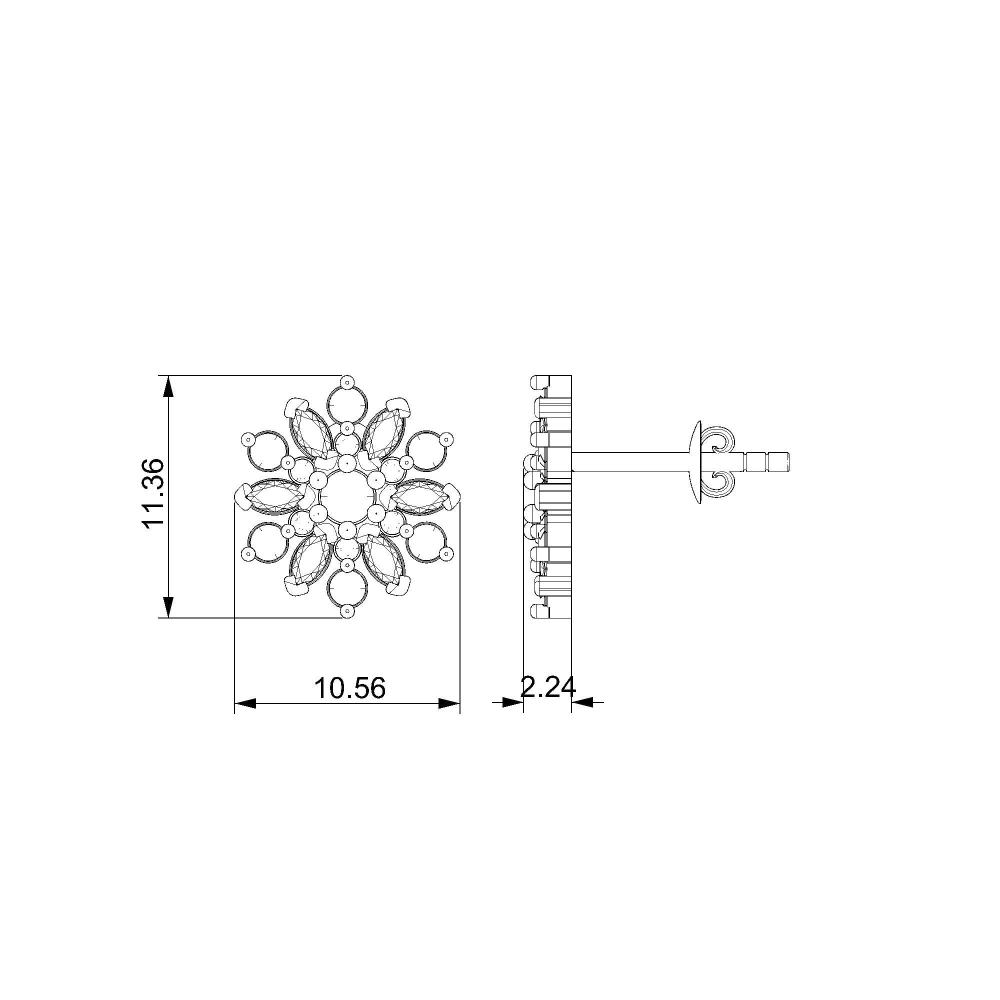 Pargold Solid Gold Snowflake Gemstone Earrings Studs-Static