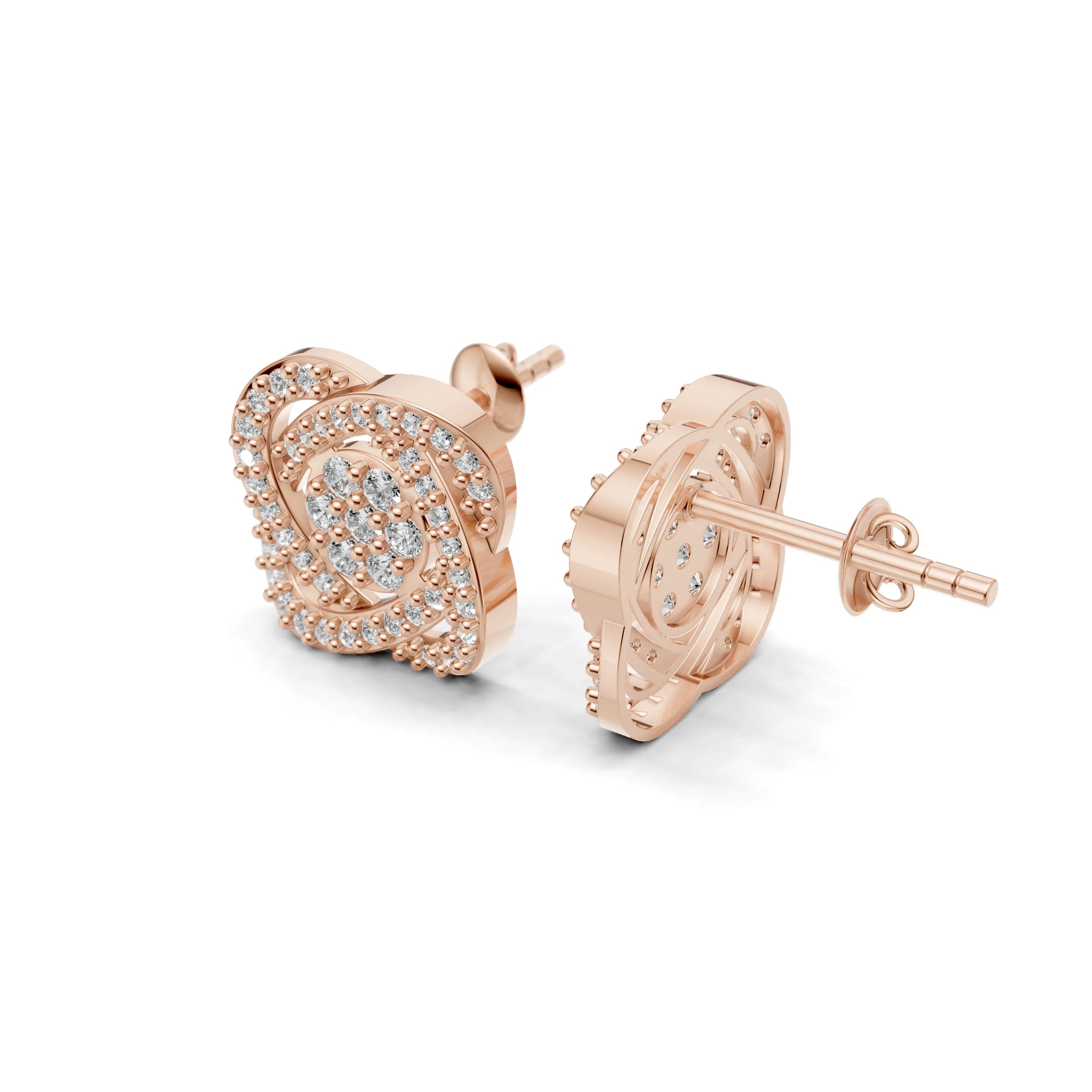 Pargold Solid Gold Celestial Swirl Square Studs -Rose_Diamond_Diamond_Static_Rose