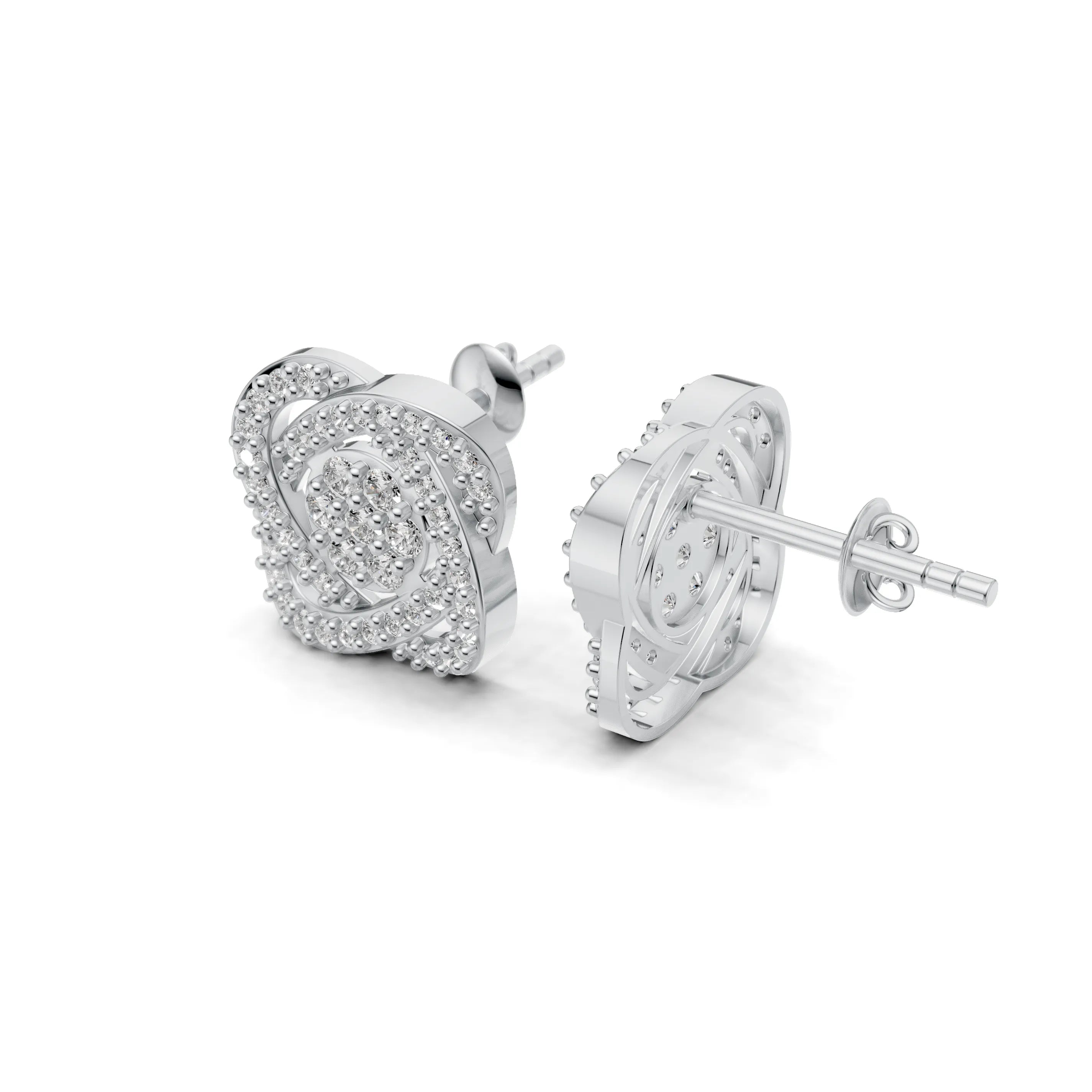 Pargold Solid Gold Celestial Swirl Square Studs -Silver_Diamond_Diamond_Static_Silver