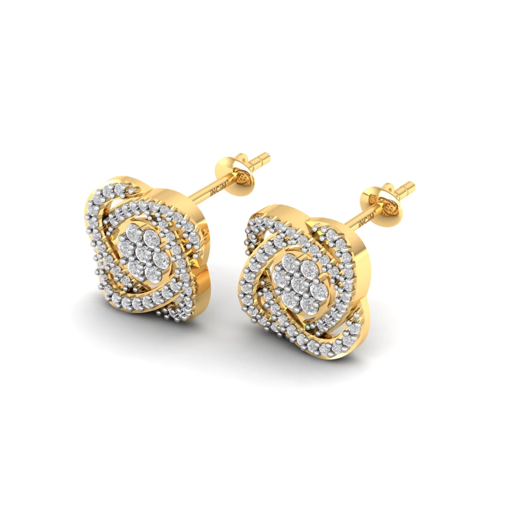 Pargold Solid Gold Celestial Swirl Square Studs -Gold_Diamond_Diamond_Static_Gold