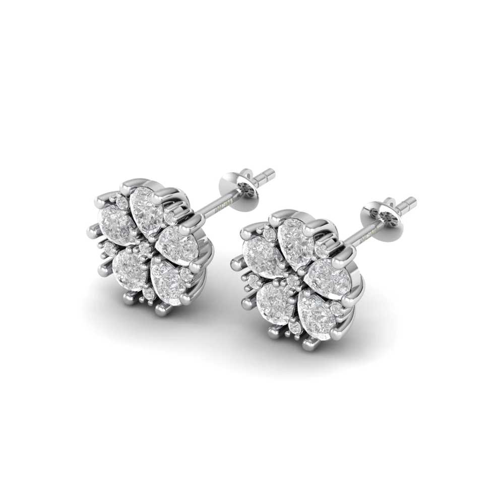 Pargold Solid Gold Flower Earrings Studs -Silver_Diamond_Diamond_Static_Silver