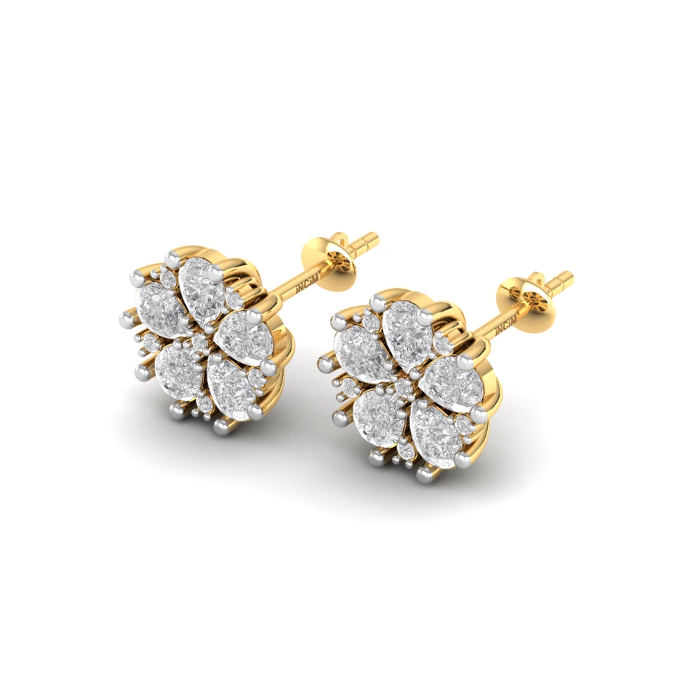 Pargold Solid Gold Flower Earrings Studs -Gold_Diamond_Diamond_Static_Gold