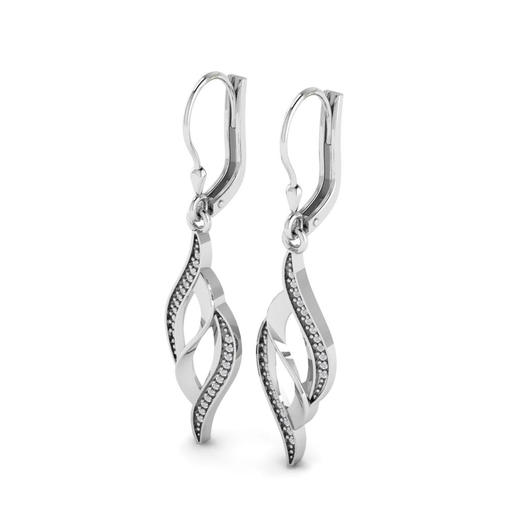 Pargold Solid Gold Spiral Elegance Gemstone Earrings -Silver_Diamond_Diamond_Static_Silver