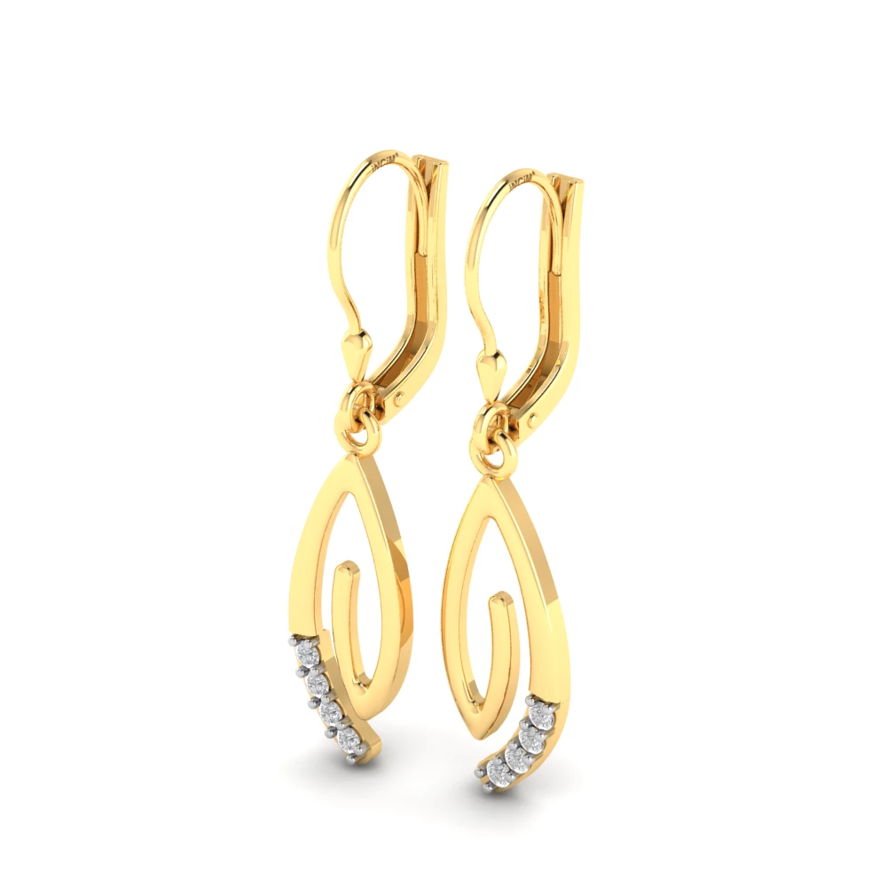 Pargold Solid Gold Modern Gemstone Drop Earrings -Gold_Diamond_Diamond_Static_Gold