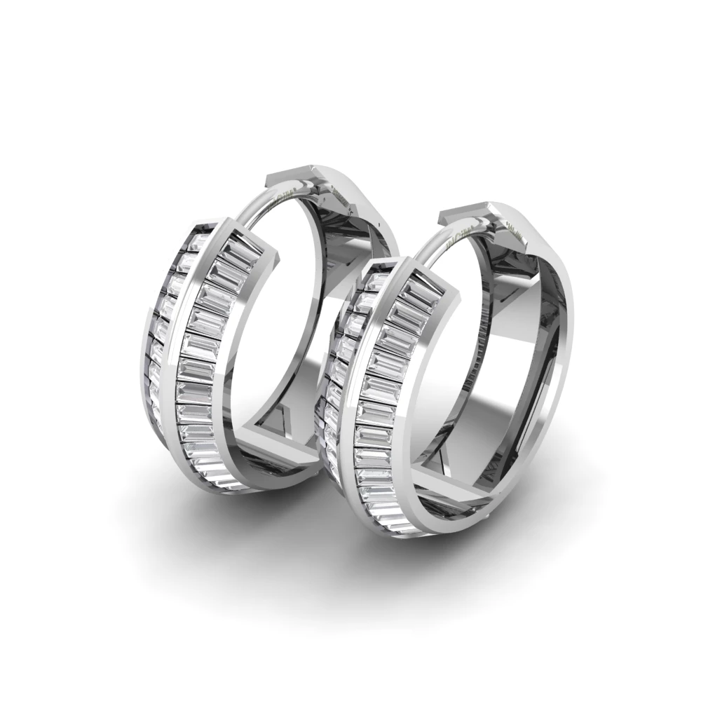 Pargold Solid Gold Baguette Pav√© Hoop Earrings -Silver_Diamond_Diamond_Static_Silver