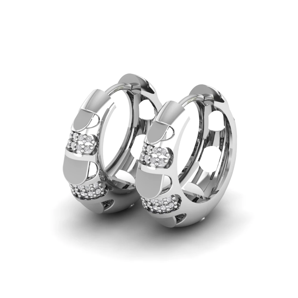 Pargold Solid Gold Round Gala Hoop Earrings -Silver_Diamond_Diamond_Static_Silver