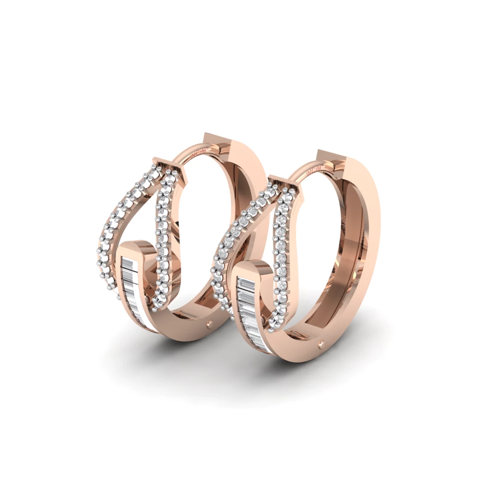 Pargold Solid Gold Baguette Beacon Hoop Earrings -Rose_Diamond_Diamond_Static_Rose