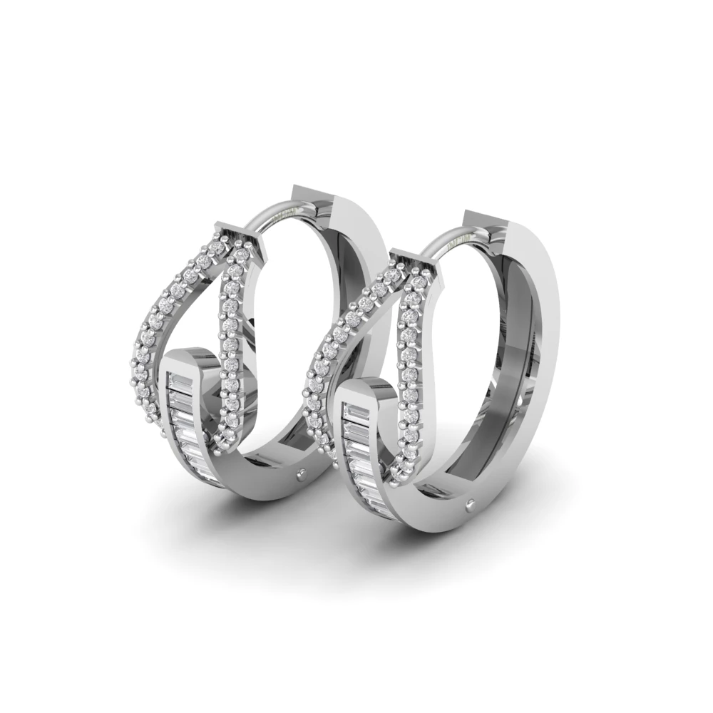 Pargold Solid Gold Baguette Beacon Hoop Earrings -Silver_Diamond_Diamond_Static_Silver