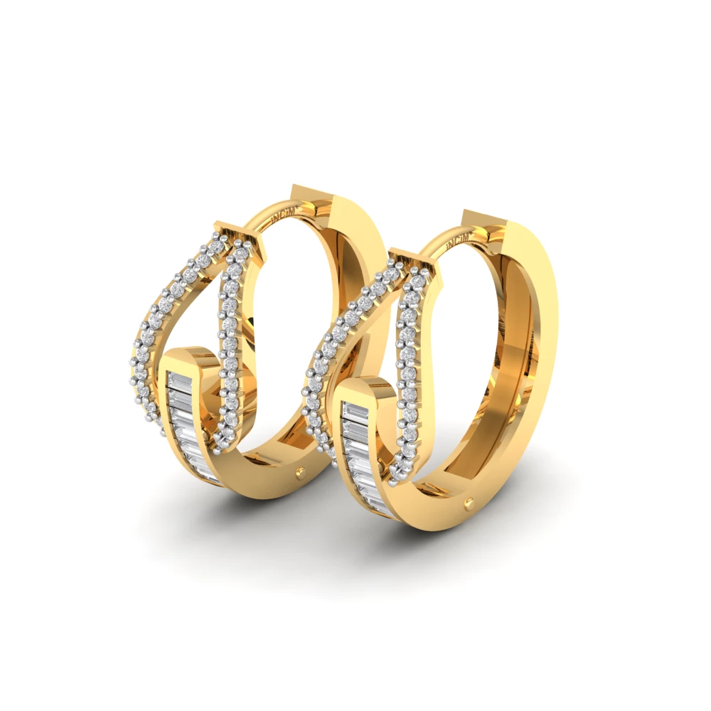 Pargold Solid Gold Baguette Beacon Hoop Earrings -Gold_Diamond_Diamond_Static_Gold