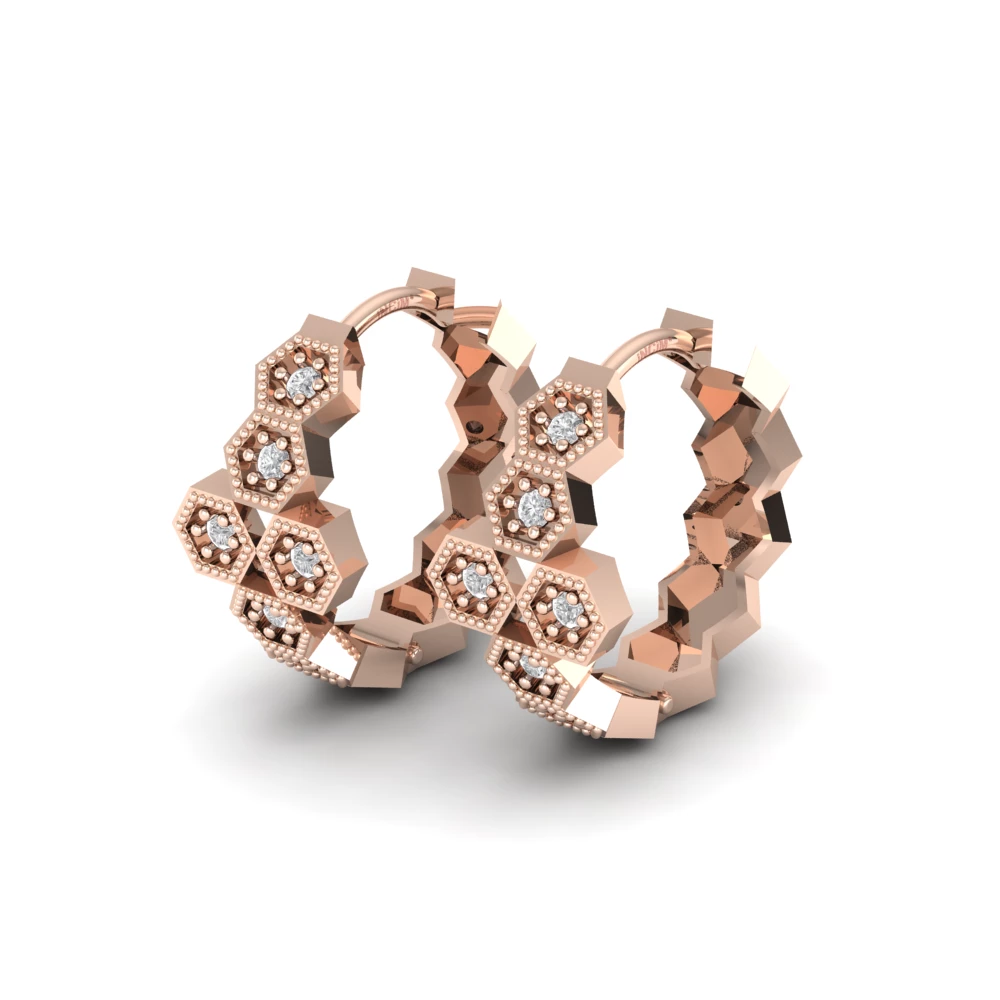 Pargold Solid Gold Honeycomb Haven Hoop Earrings -Rose_Diamond_Diamond_Static_Rose