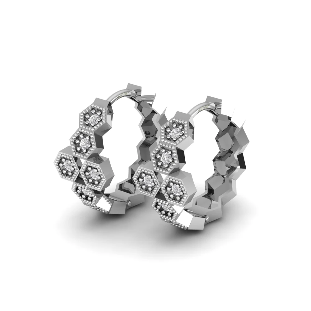 Pargold Solid Gold Honeycomb Haven Hoop Earrings -Silver_Diamond_Diamond_Static_Silver