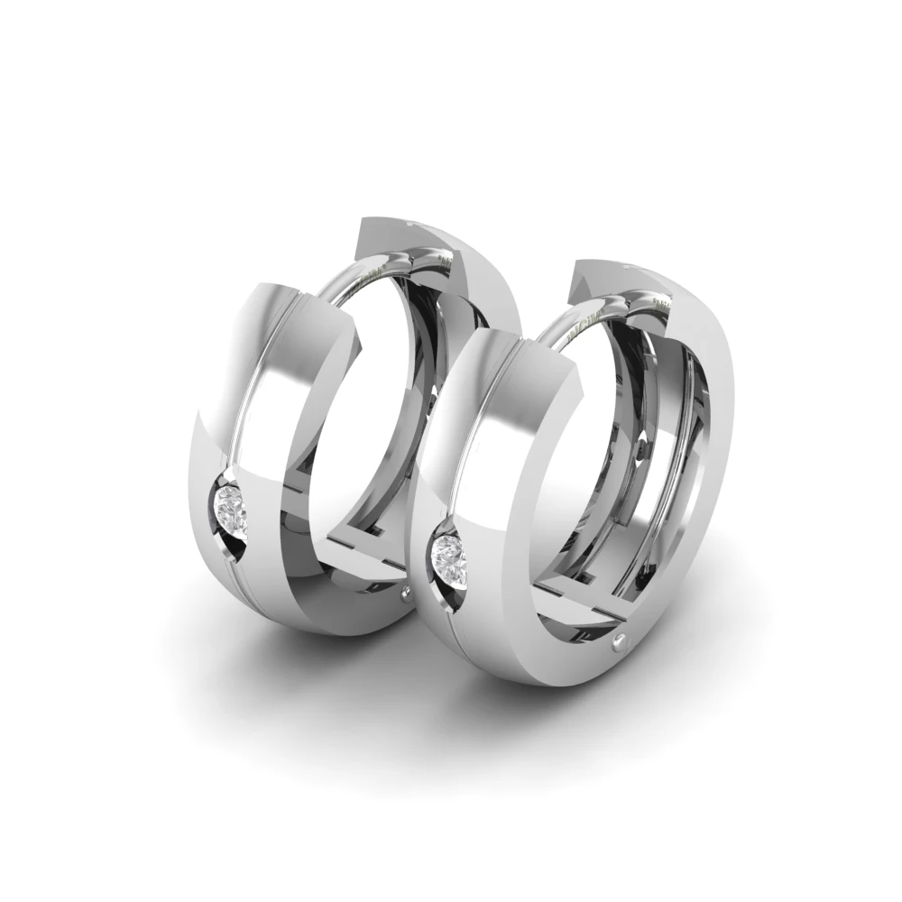 Pargold Solid Gold Solitaire Harmony Hoop Earrings  -Silver_Diamond_Static_Silver