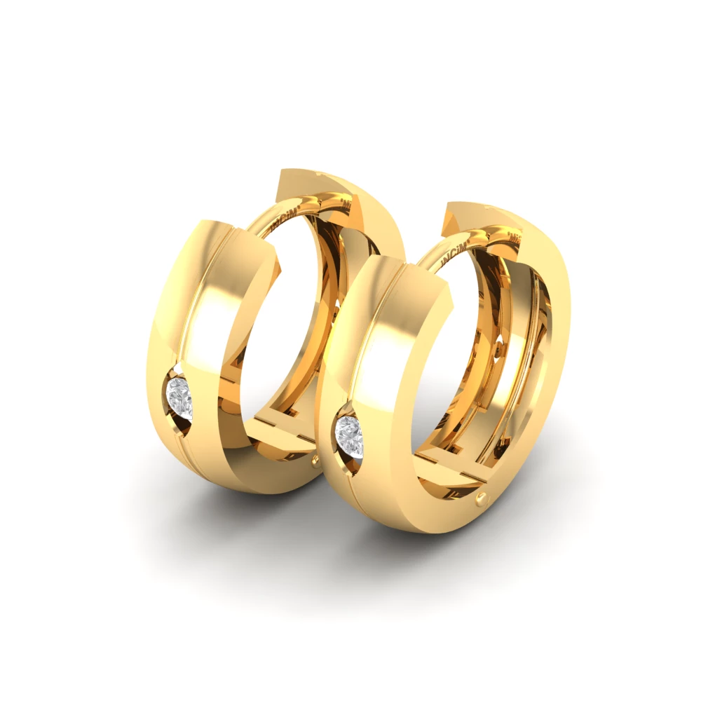 Pargold Solid Gold Solitaire Harmony Hoop Earrings  -Gold_Diamond_Static_Gold