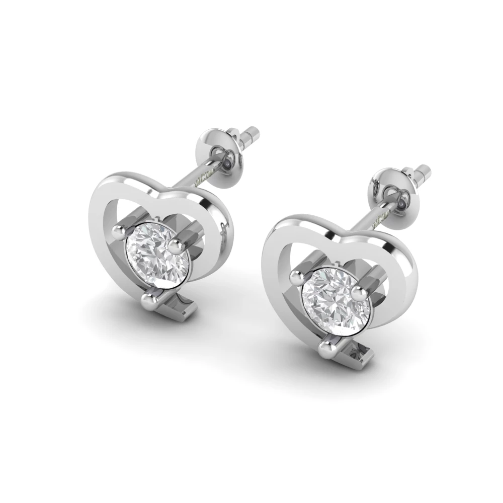 Pargold Solid Gold Encompassed Heart Studs -Silver_Diamond_Static_Silver