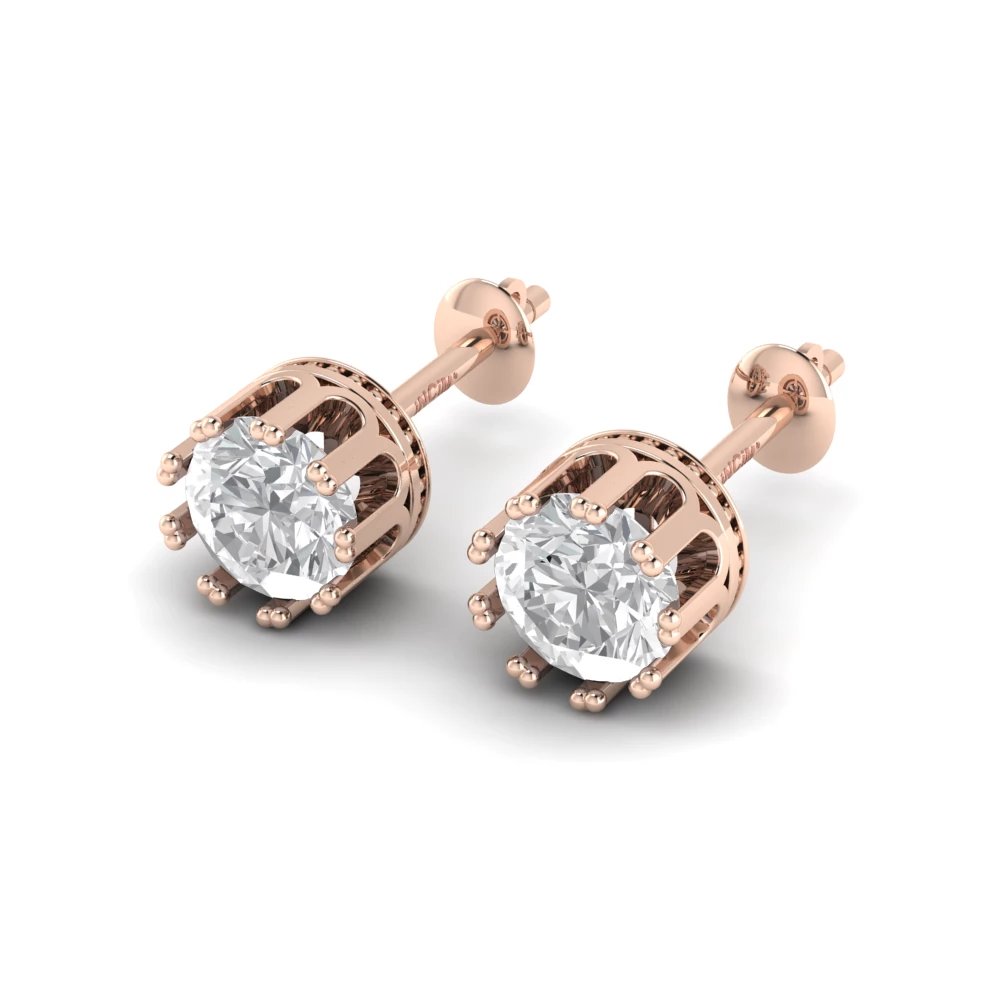 Pargold Solid Gold Regal Orbit Stud Earrings -Rose_Diamond_Static_Rose