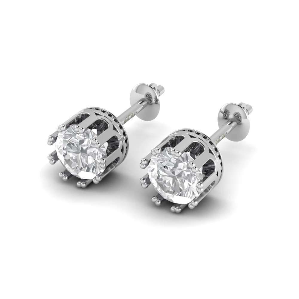 Pargold Solid Gold Regal Orbit Stud Earrings -Silver_Diamond_Static_Silver