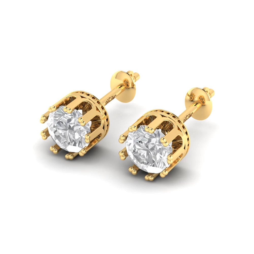 Pargold Solid Gold Regal Orbit Stud Earrings -Gold_Diamond_Static_Gold