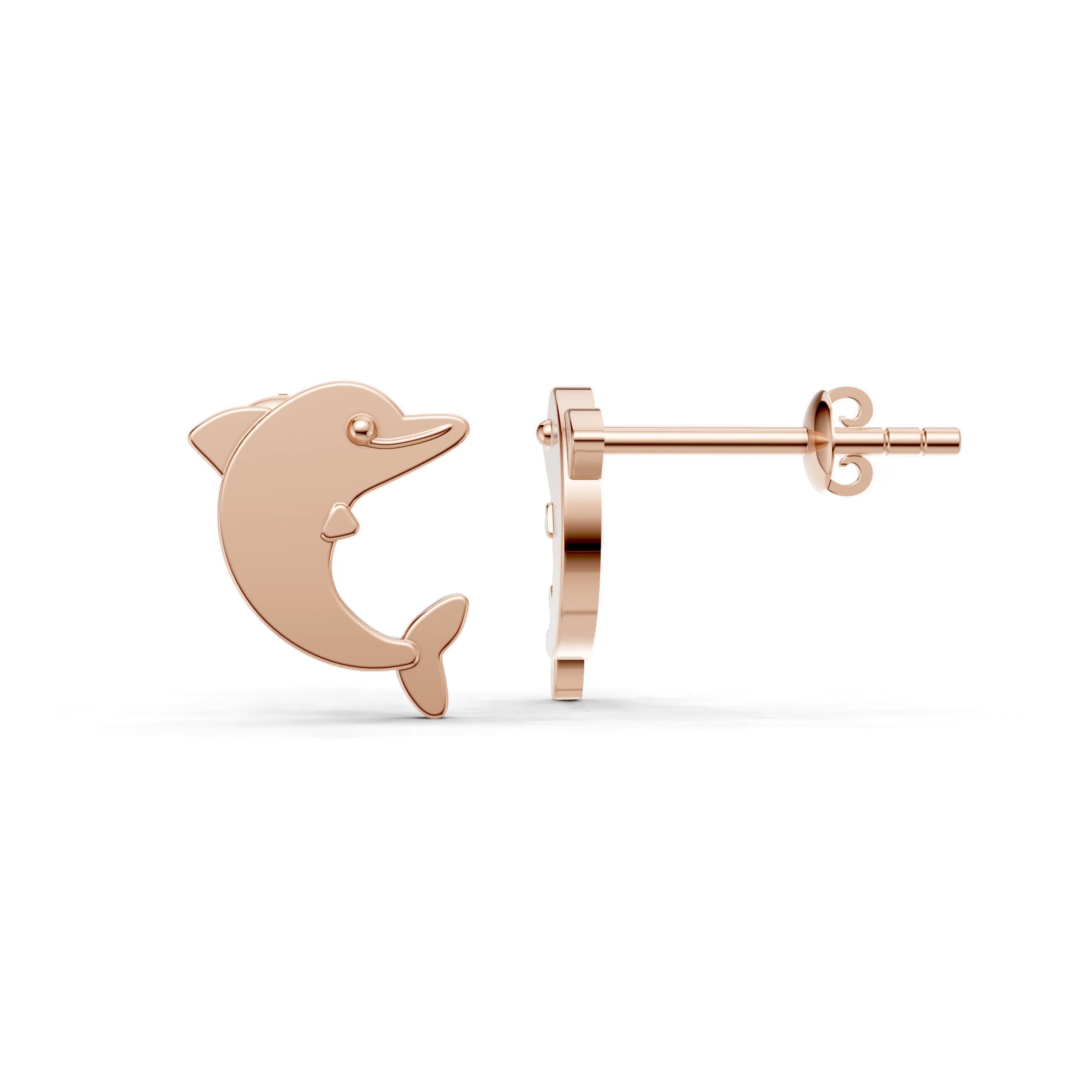 Pargold Solid Gold Dolphin Charm Gold Earrings -Rose_Static_Rose
