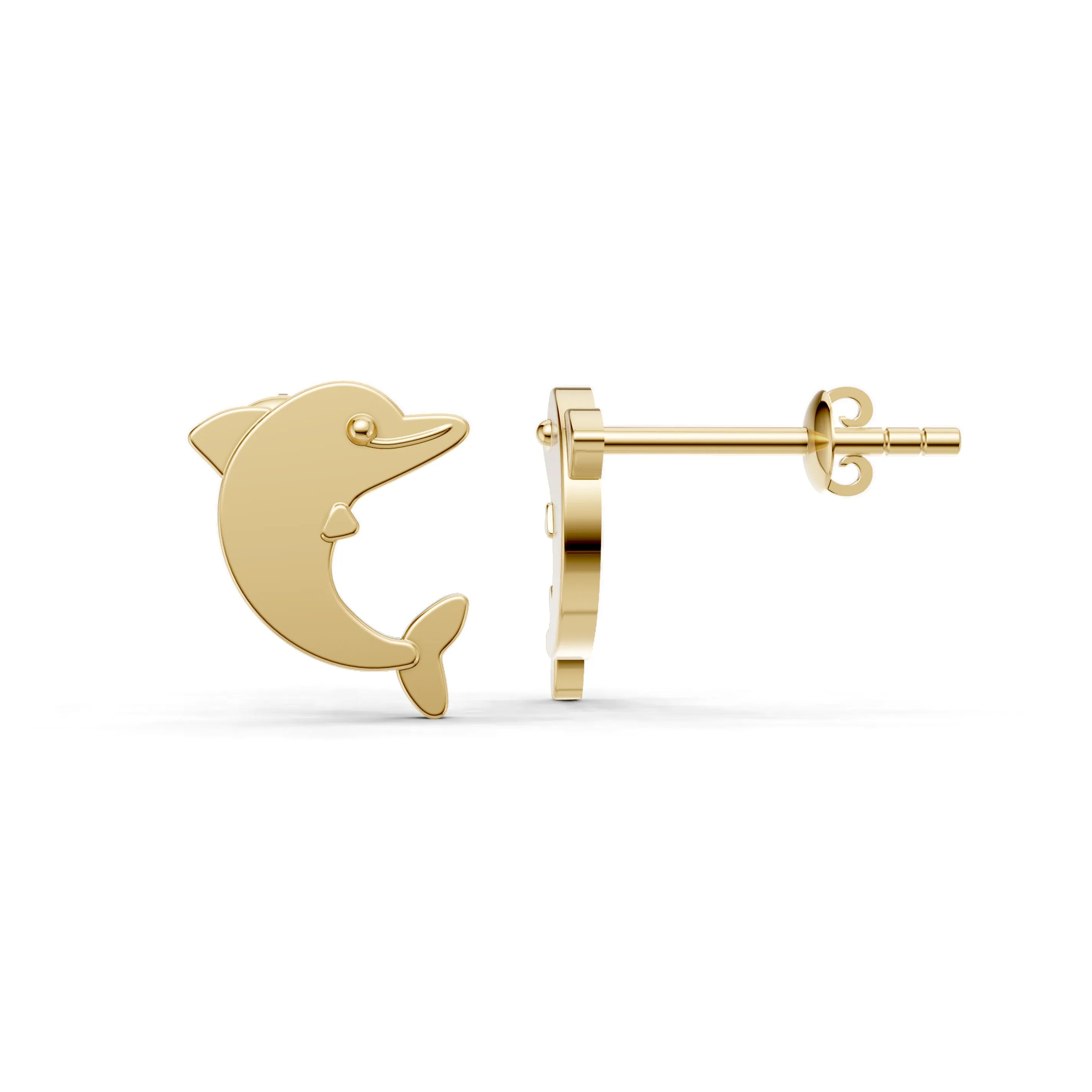 Pargold Solid Gold Dolphin Charm Gold Earrings -Gold_Static_Gold