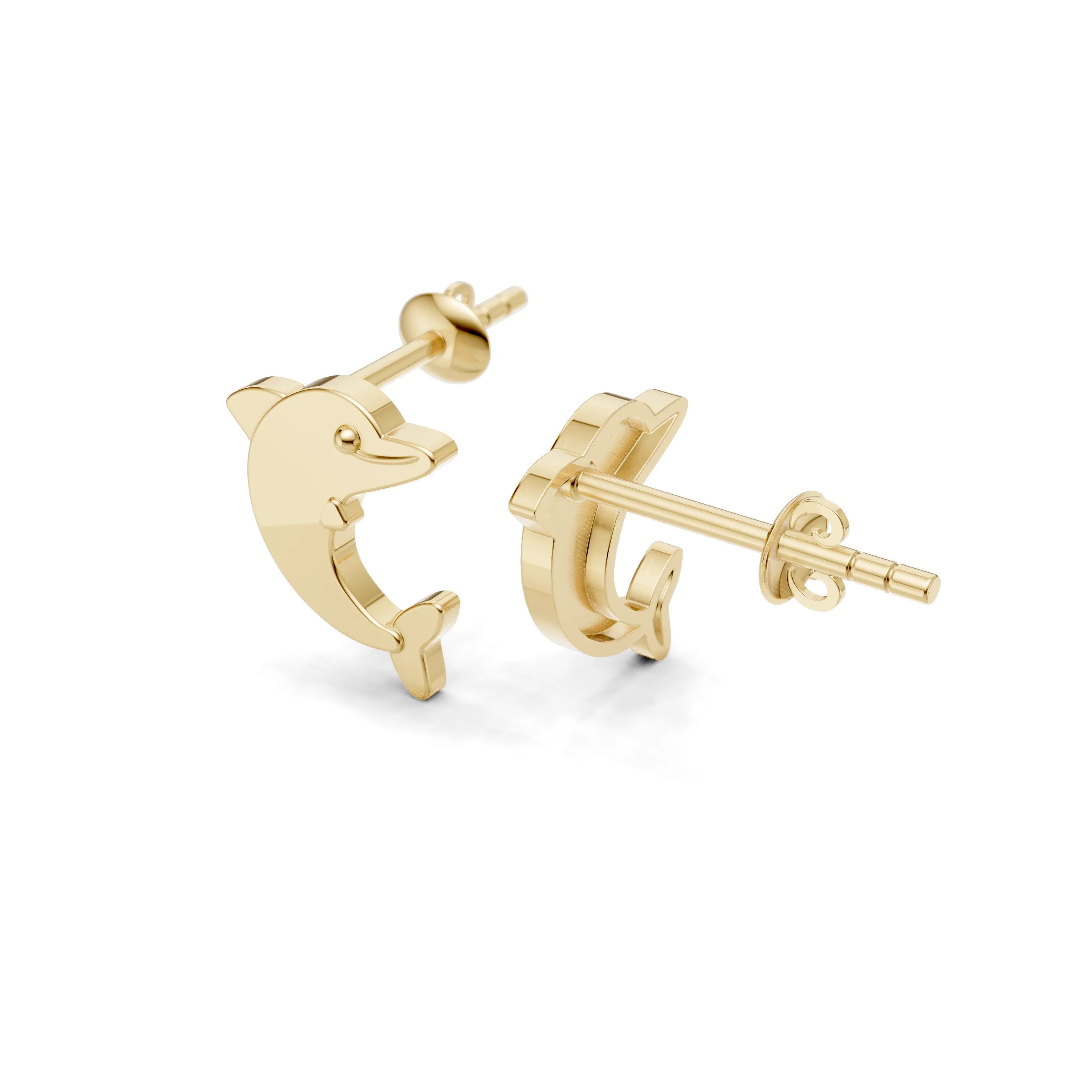 Pargold Solid Gold Dolphin Charm Gold Earrings -Gold_Static_Gold