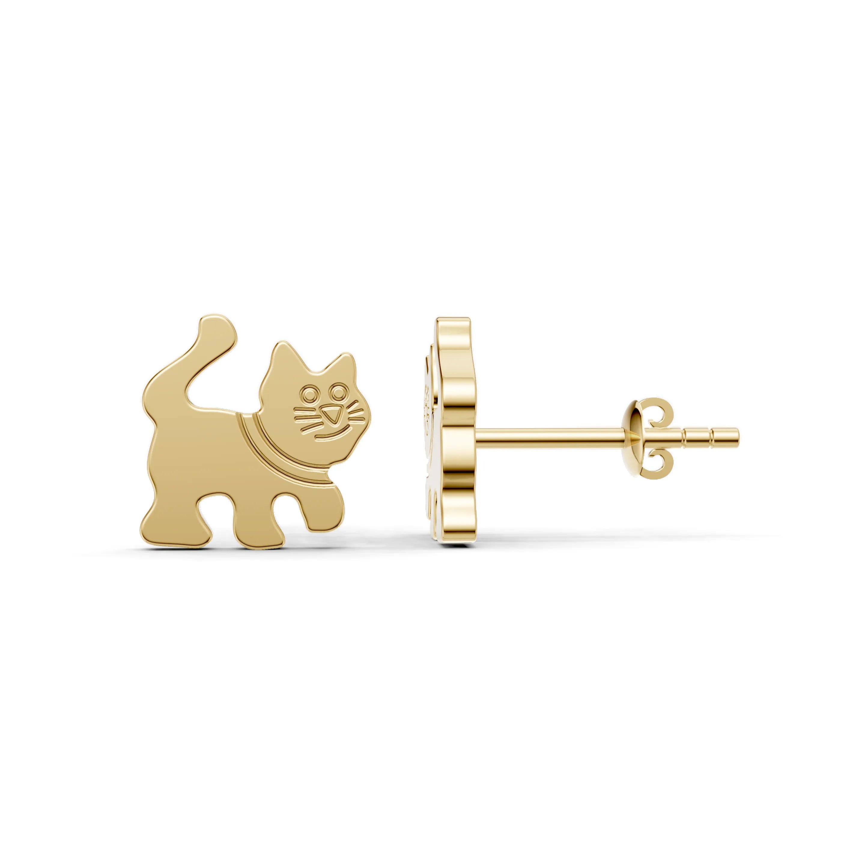 Pargold Solid Gold Playful Cat Stud Earrings -Gold_Static_Gold