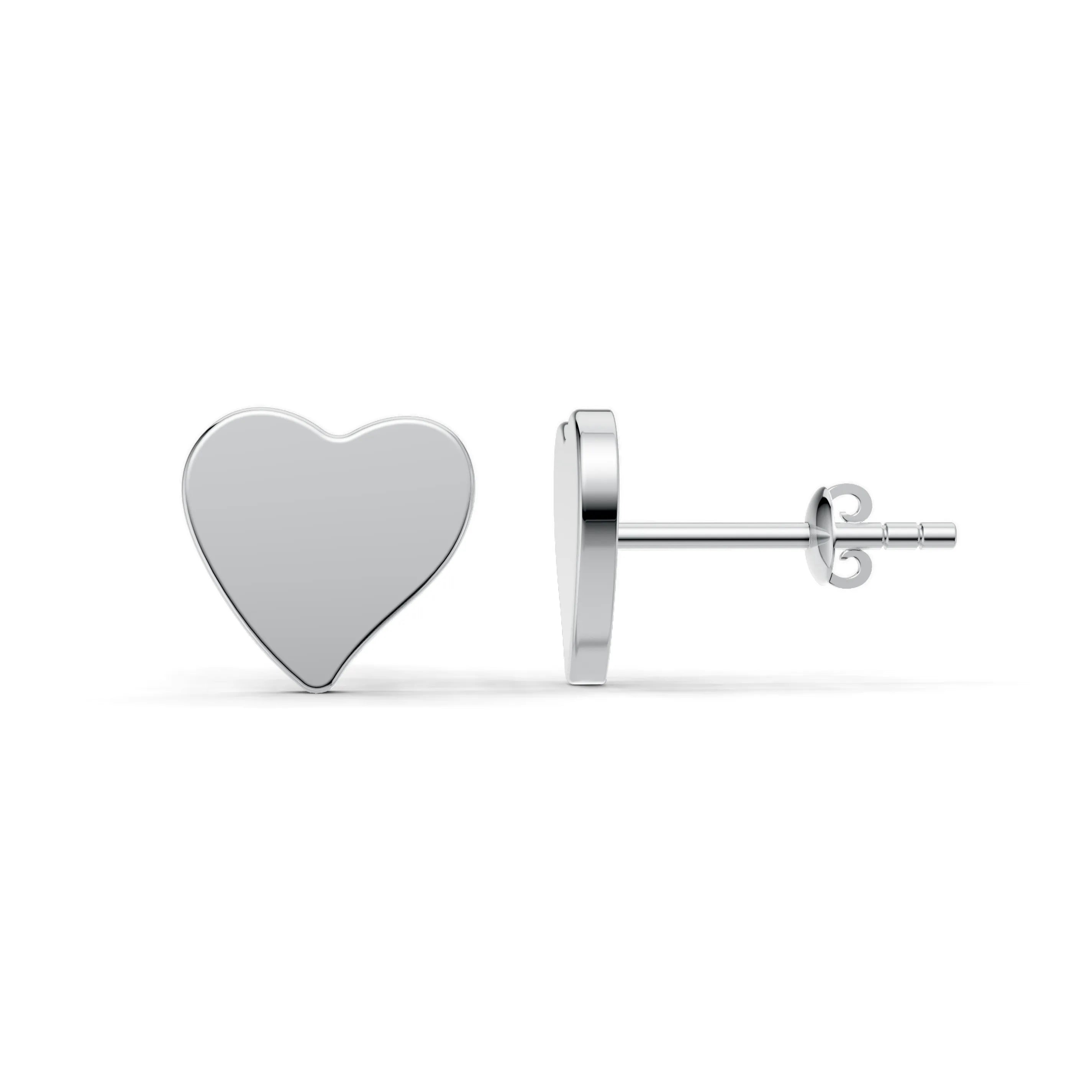 Pargold Solid Gold Heart-Shaped Gold Stud Earrings -Silver_Static_Silver