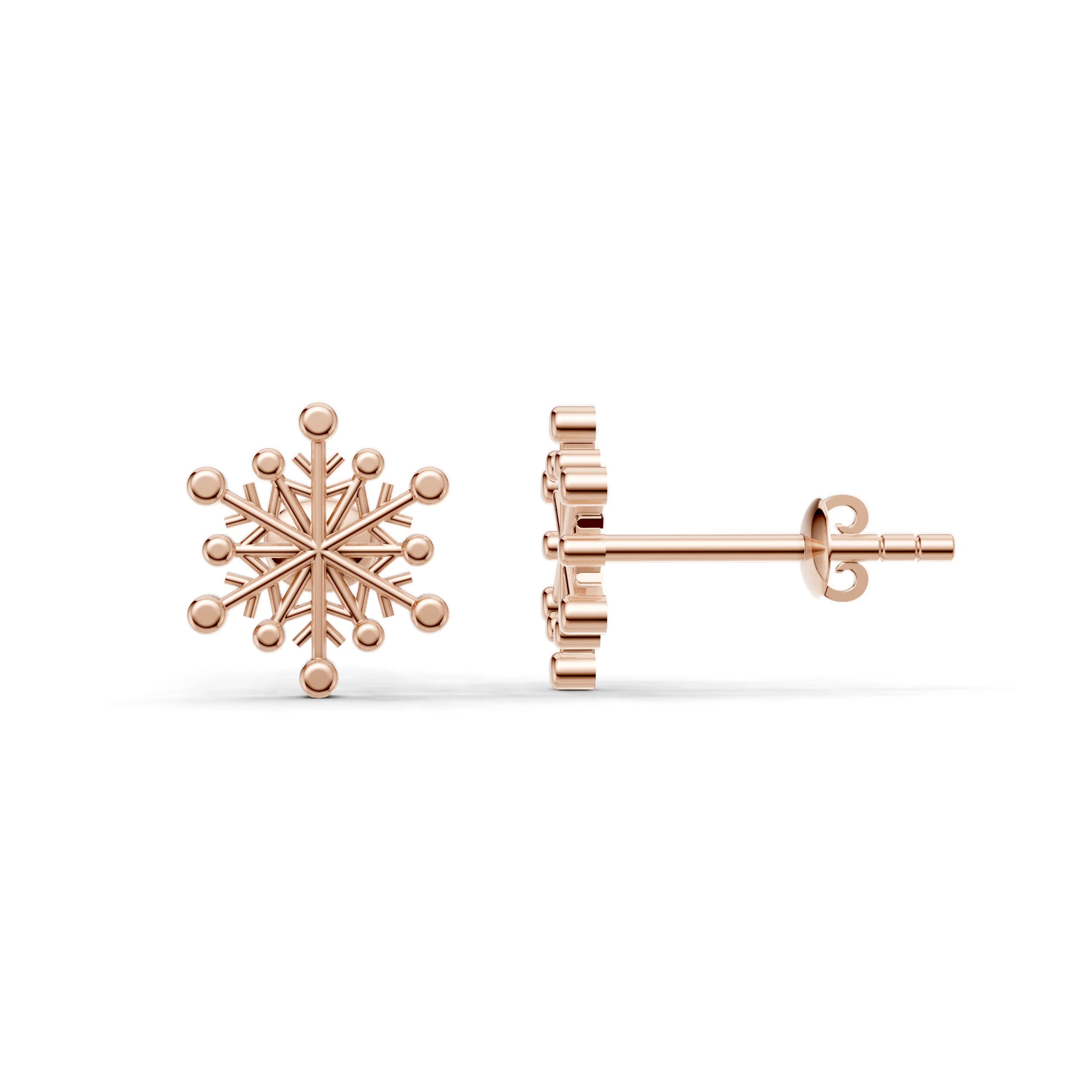 Pargold Solid Gold Elegant Snowflake Stud Earrings -Rose_Static_Rose