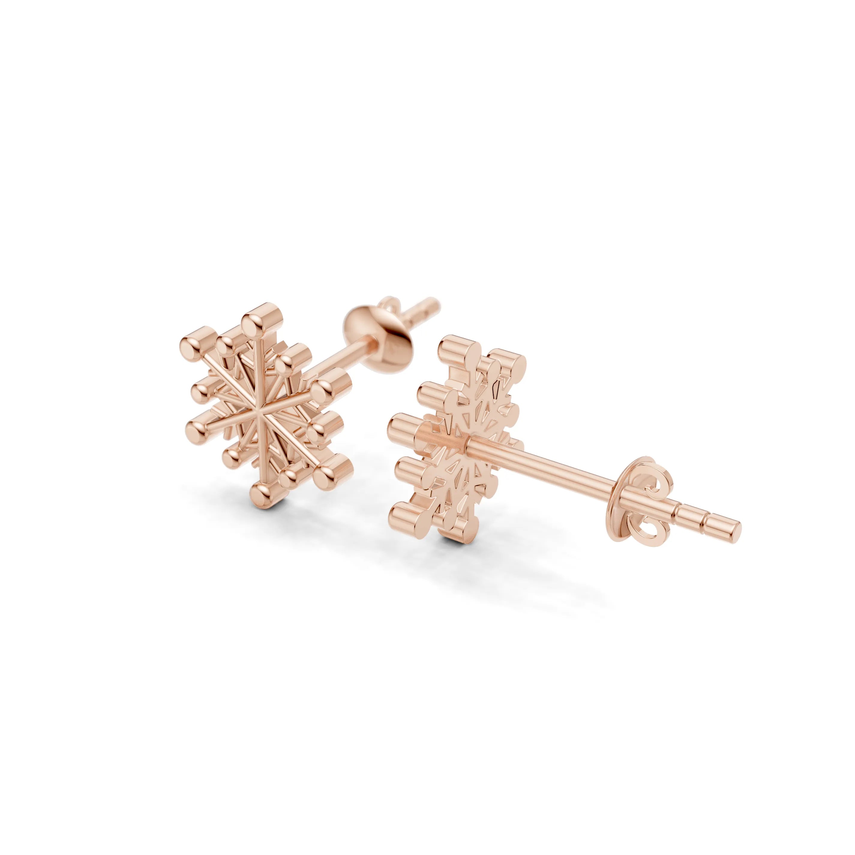 Pargold Solid Gold Elegant Snowflake Stud Earrings -Rose_Static_Rose