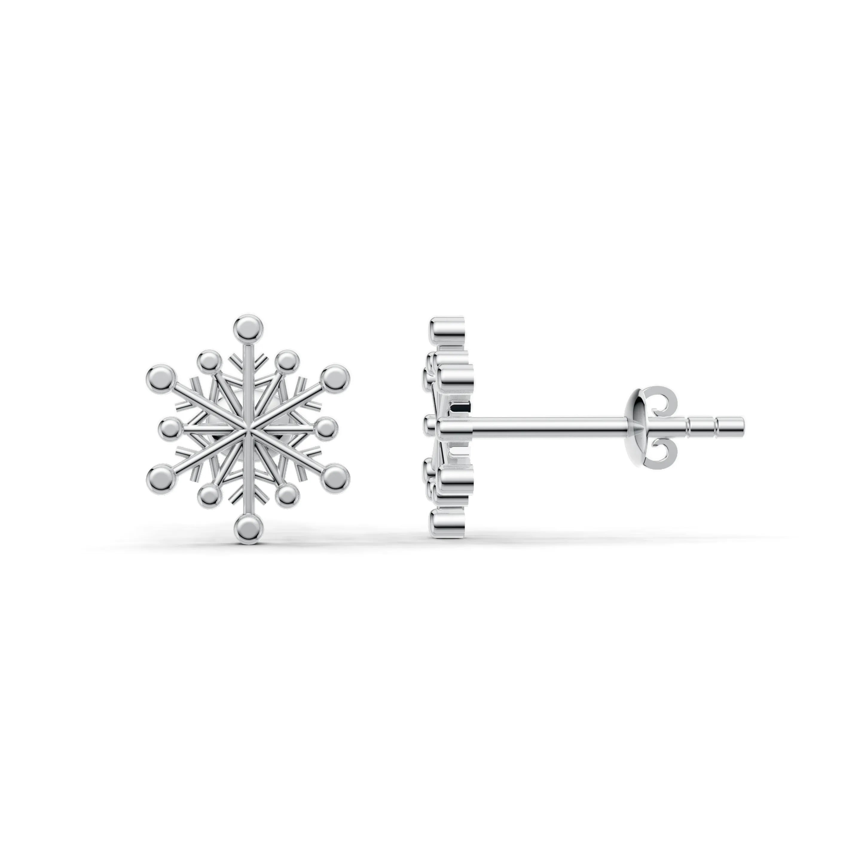 Pargold Solid Gold Elegant Snowflake Stud Earrings -Silver_Static_Silver