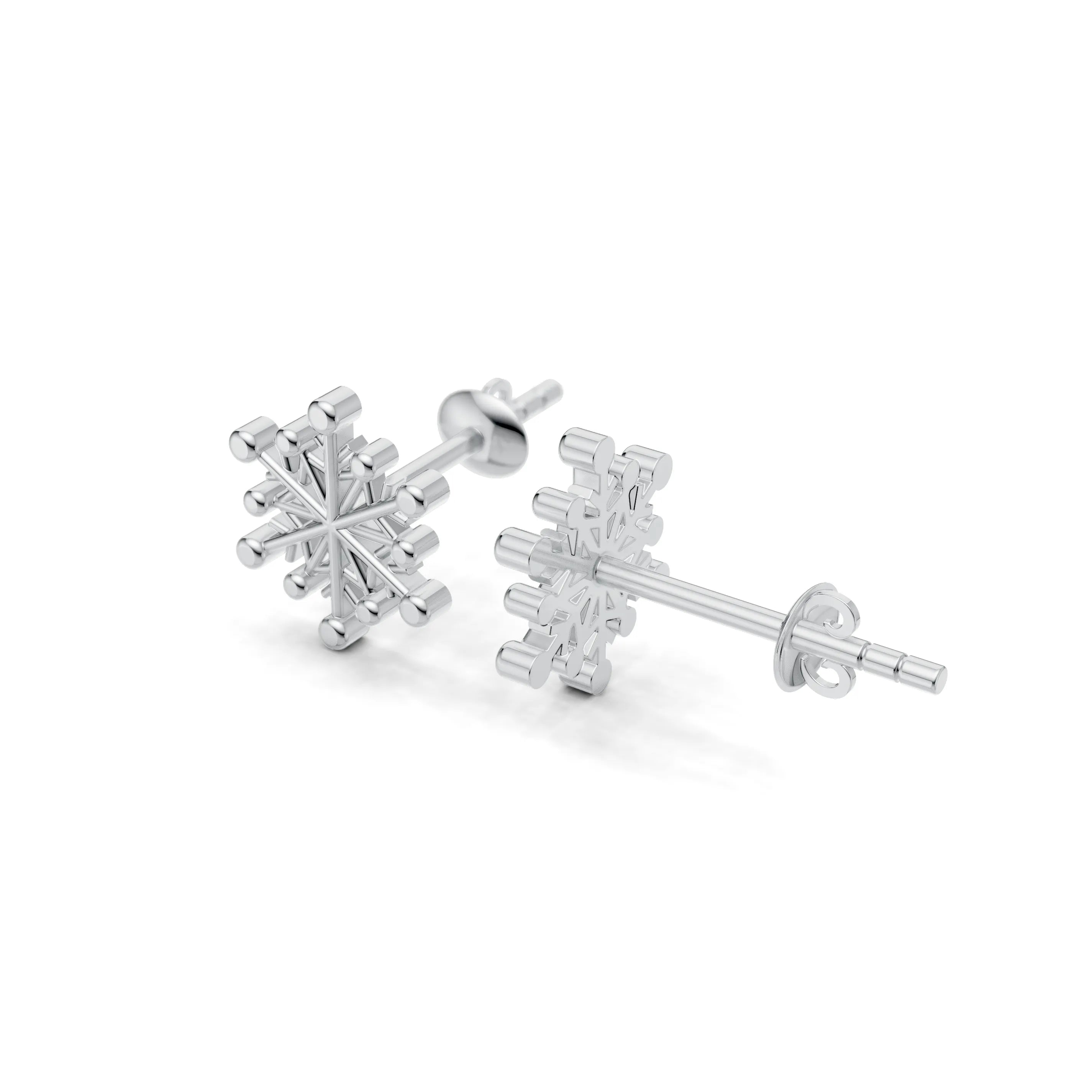 Pargold Solid Gold Elegant Snowflake Stud Earrings -Silver_Static_Silver