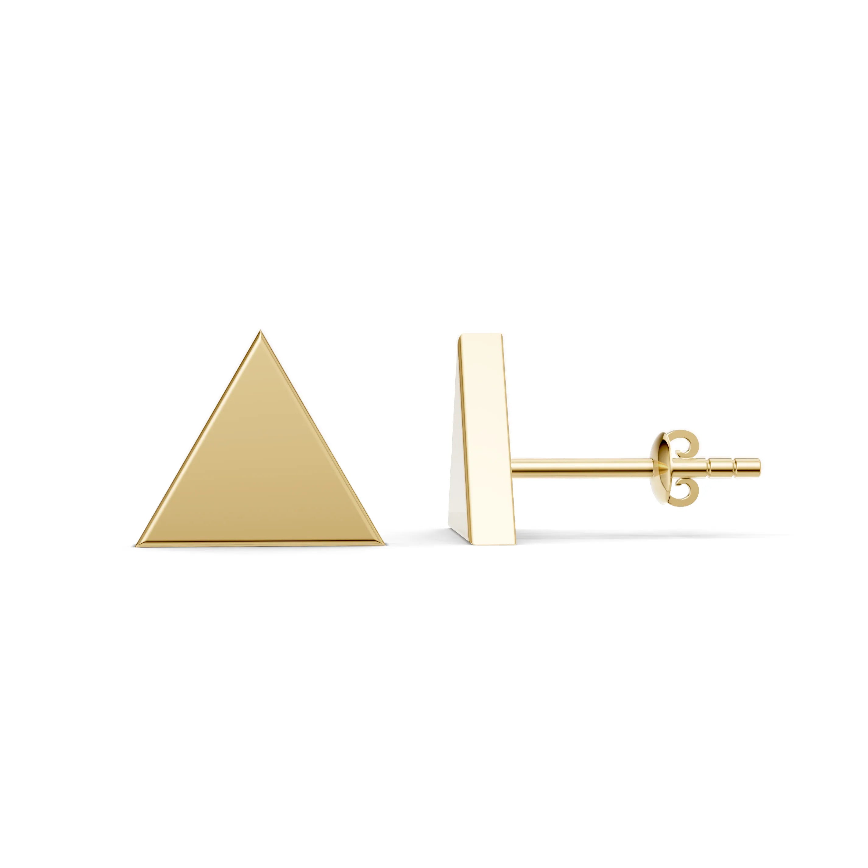 Pargold Solid Gold Geometric Triangle Gold Stud Earrings -Gold_Static_Gold