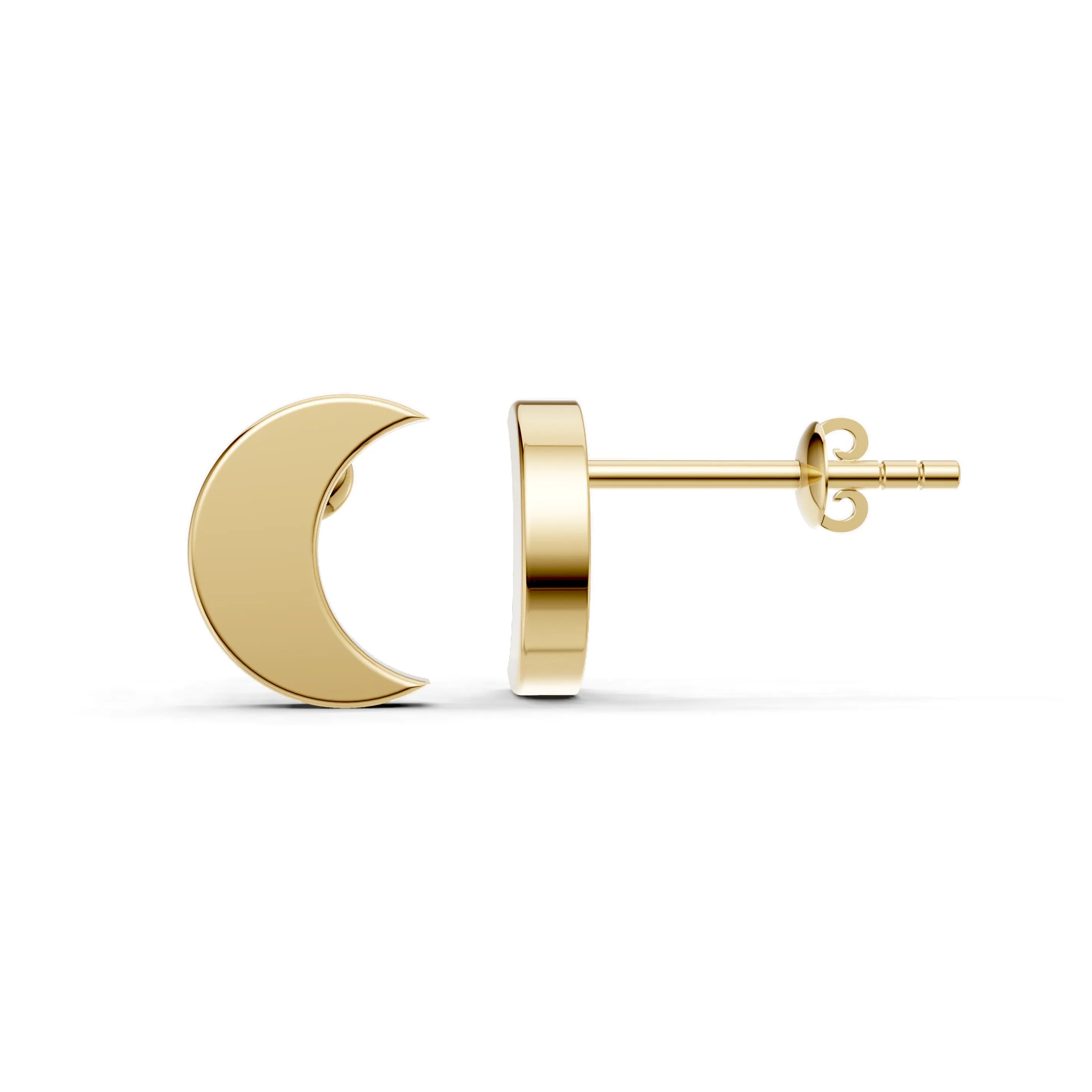 Pargold Solid Gold Crescent Moon Stud Earrings -Gold_Static_Gold