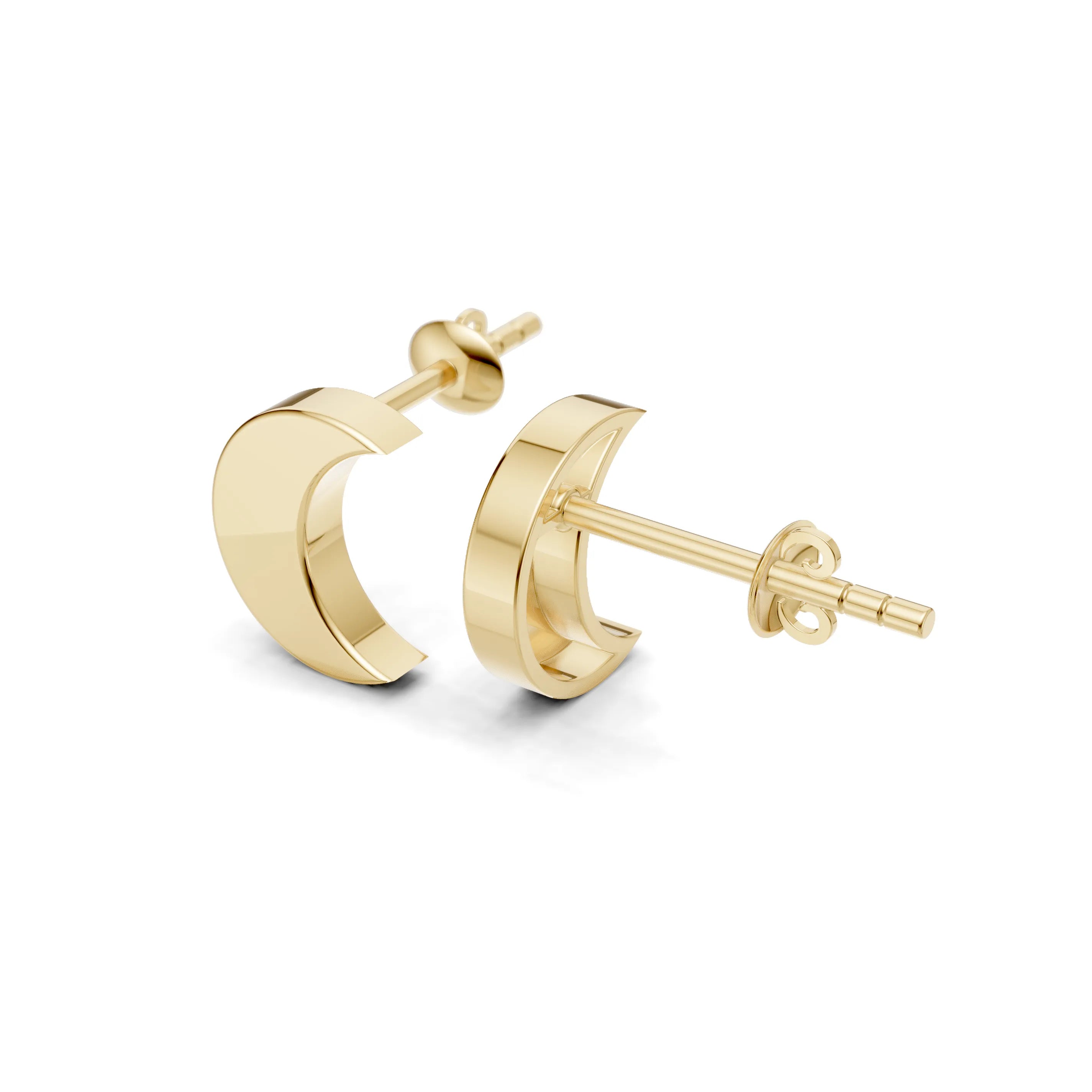 Pargold Solid Gold Crescent Moon Stud Earrings -Gold_Static_Gold