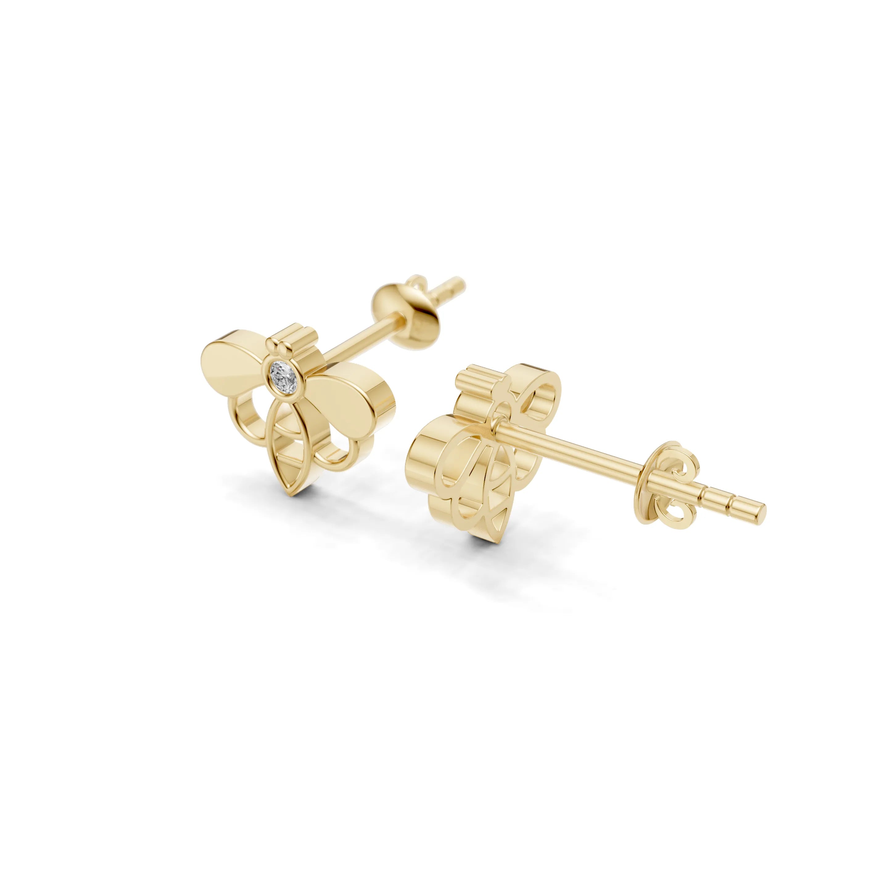 Pargold Solid Gold Elegant Bee Stud Earrings -Gold_Diamond_Static_Gold