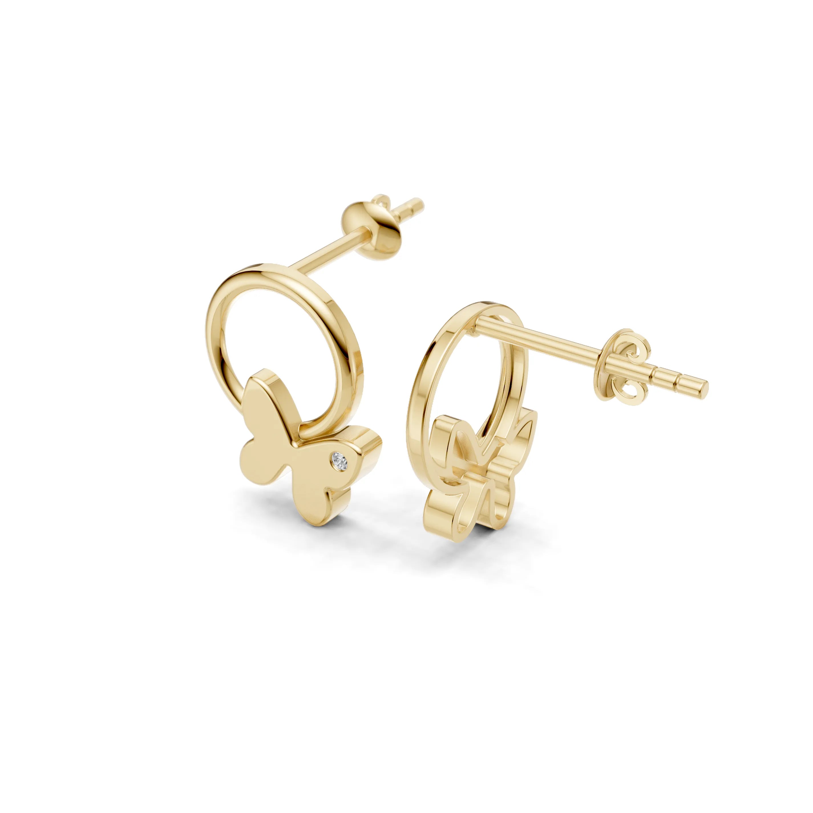 Pargold Solid Gold Butterfly Hoop Earrings -Gold_Diamond_Static_Gold