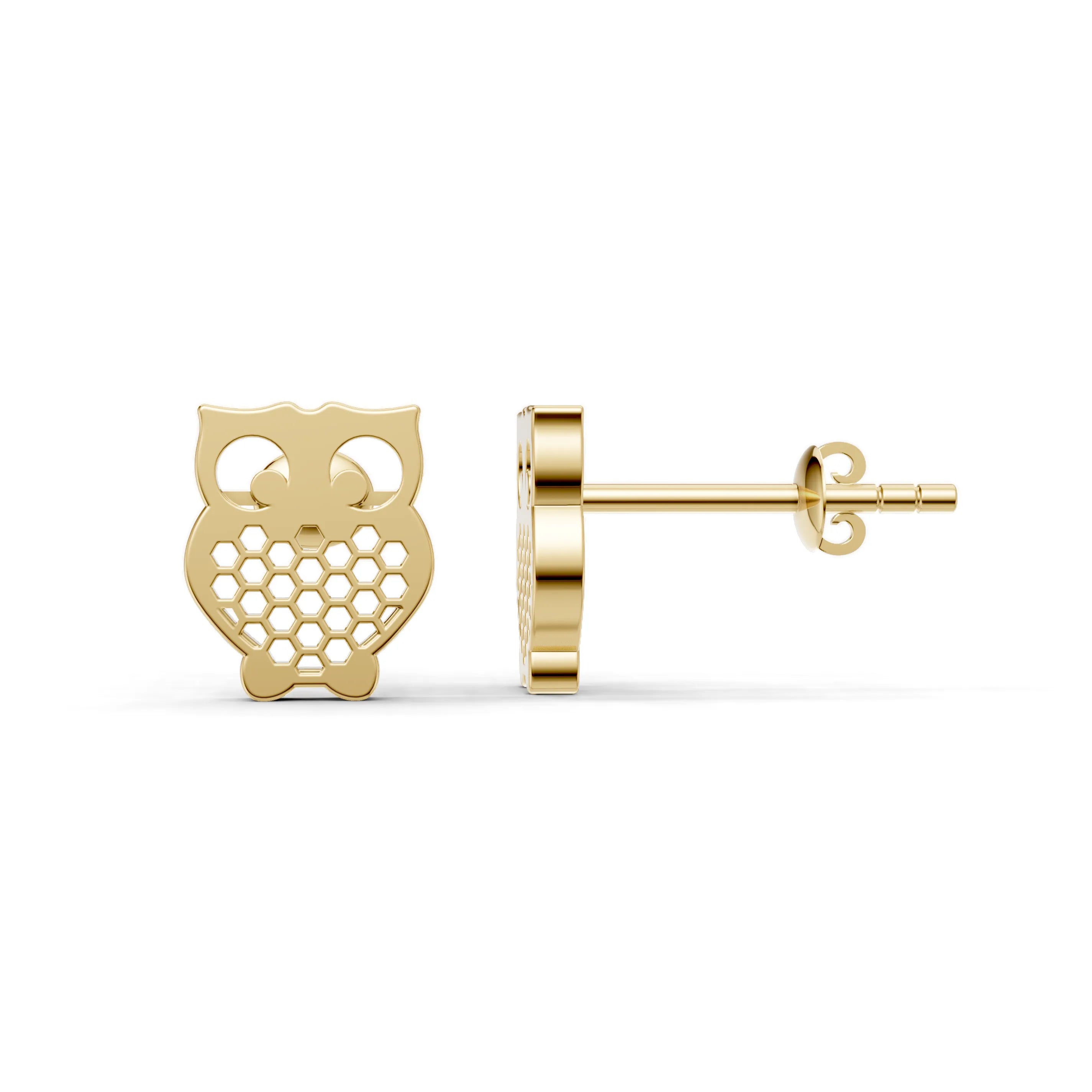 Pargold Solid Gold Gold Owl Stud Earrings -Gold_Static_Gold