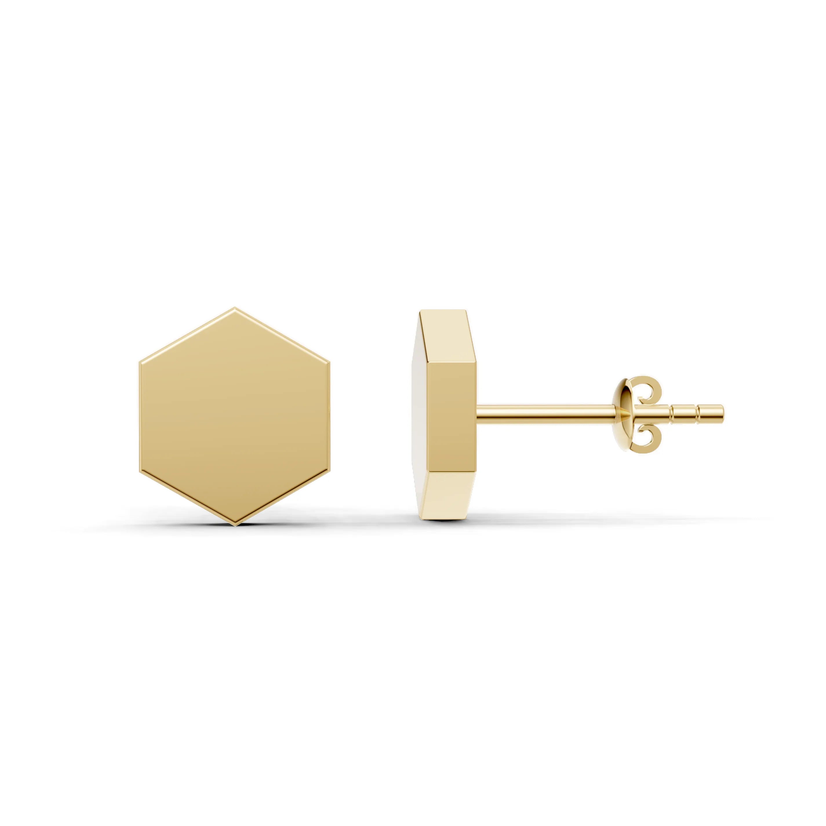 Pargold Solid Gold Hexagonal Gold Stud Earrings -Gold_Static_Gold