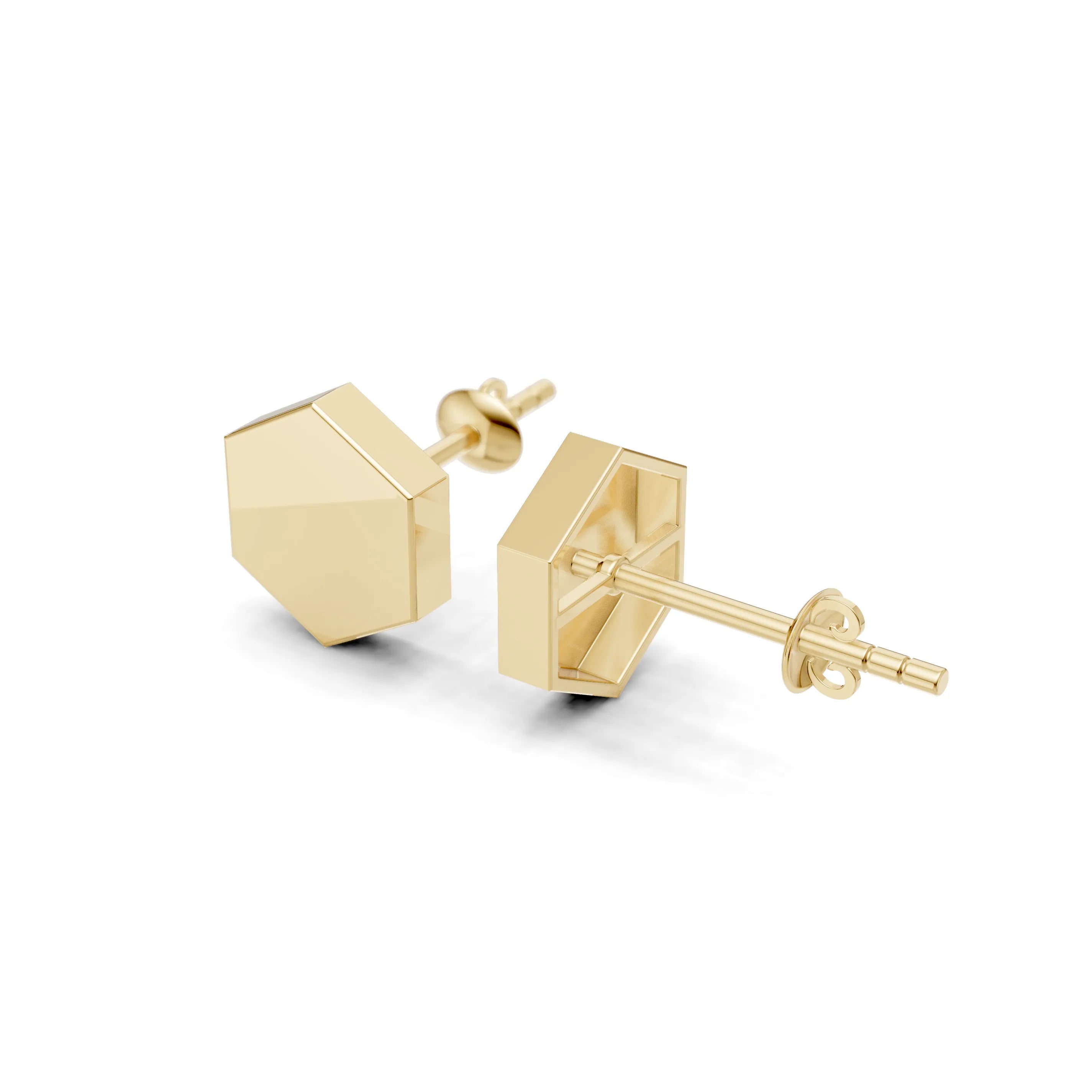 Pargold Solid Gold Hexagonal Gold Stud Earrings -Gold_Static_Gold