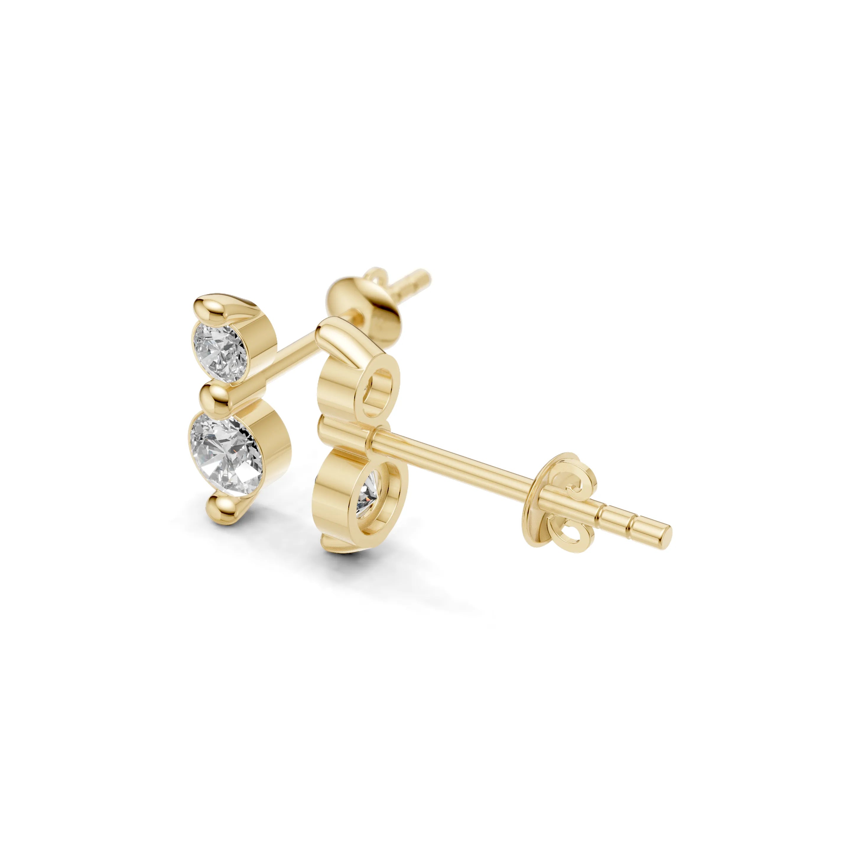 Pargold Solid Gold Elegant Triple Gemstone Stud Earrings -Gold_Diamond_Diamond_Static_Gold