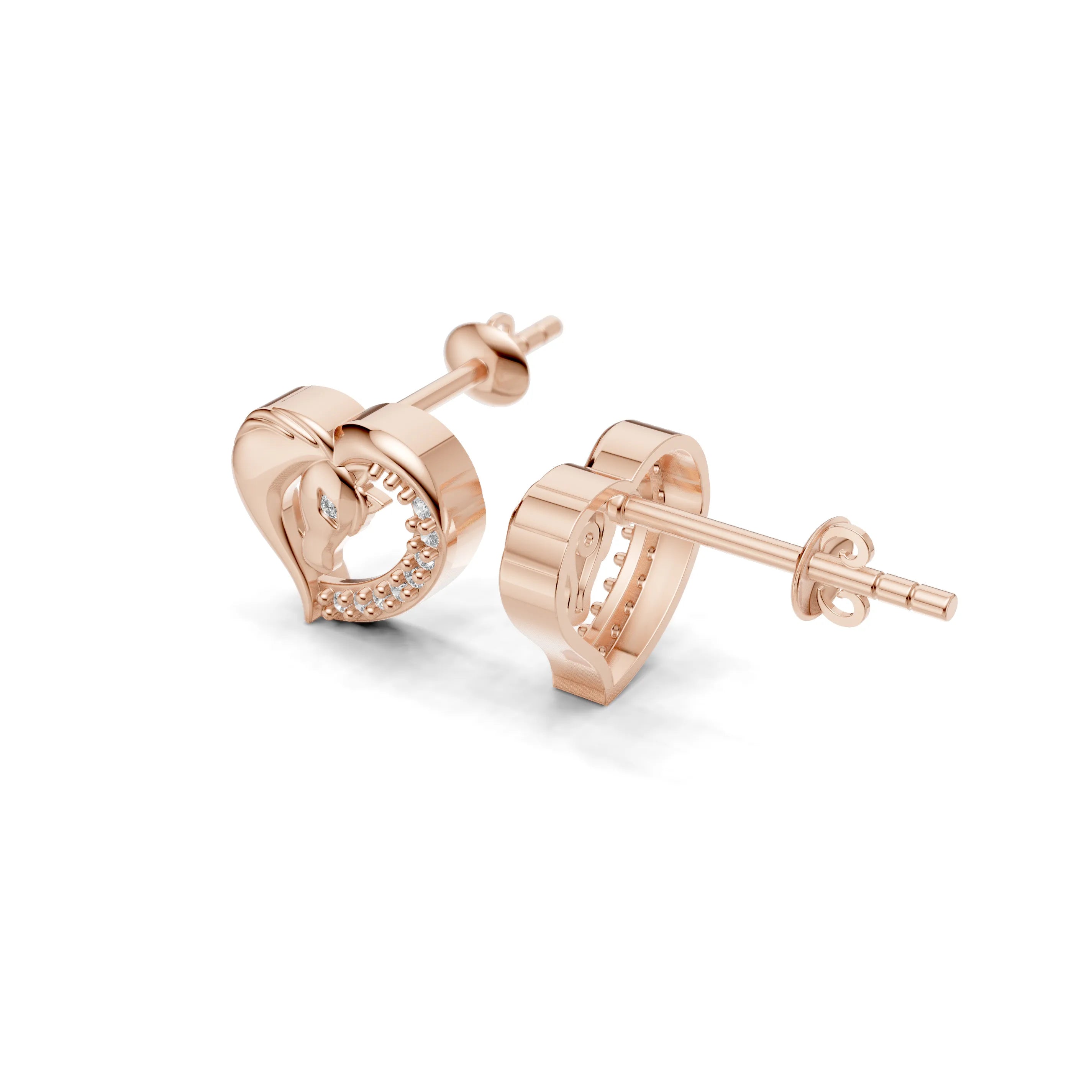 Pargold Solid Gold Elegance in Motion Horse Heart Stud Earrings -Rose_Diamond_Diamond_Static_Rose