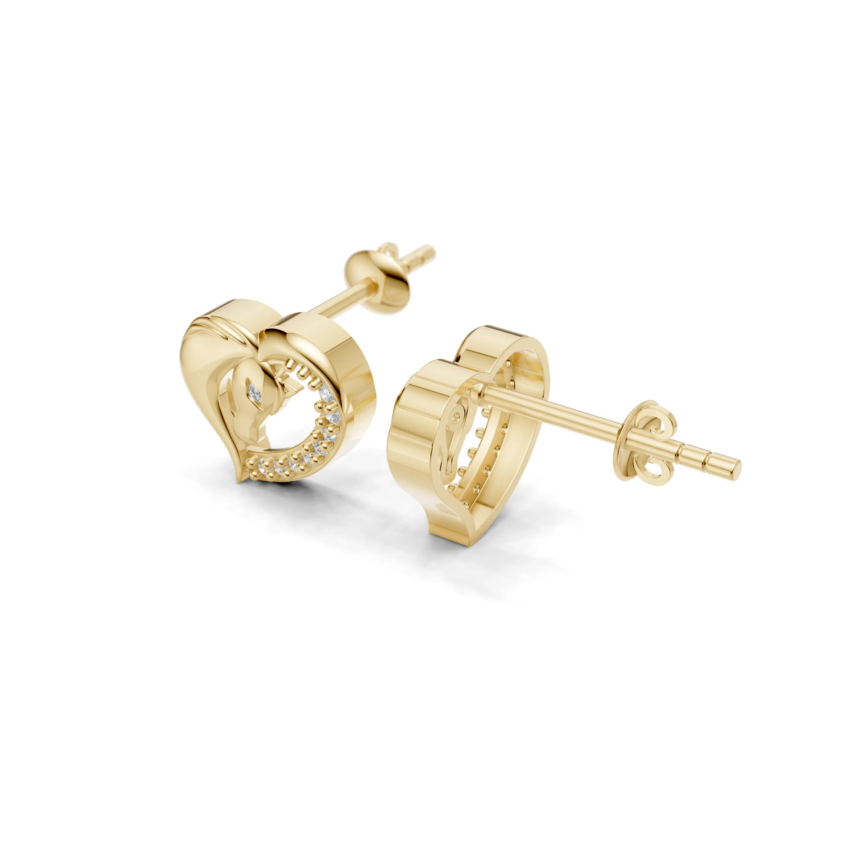 Pargold Solid Gold Elegance in Motion Horse Heart Stud Earrings -Gold_Diamond_Diamond_Static_Gold