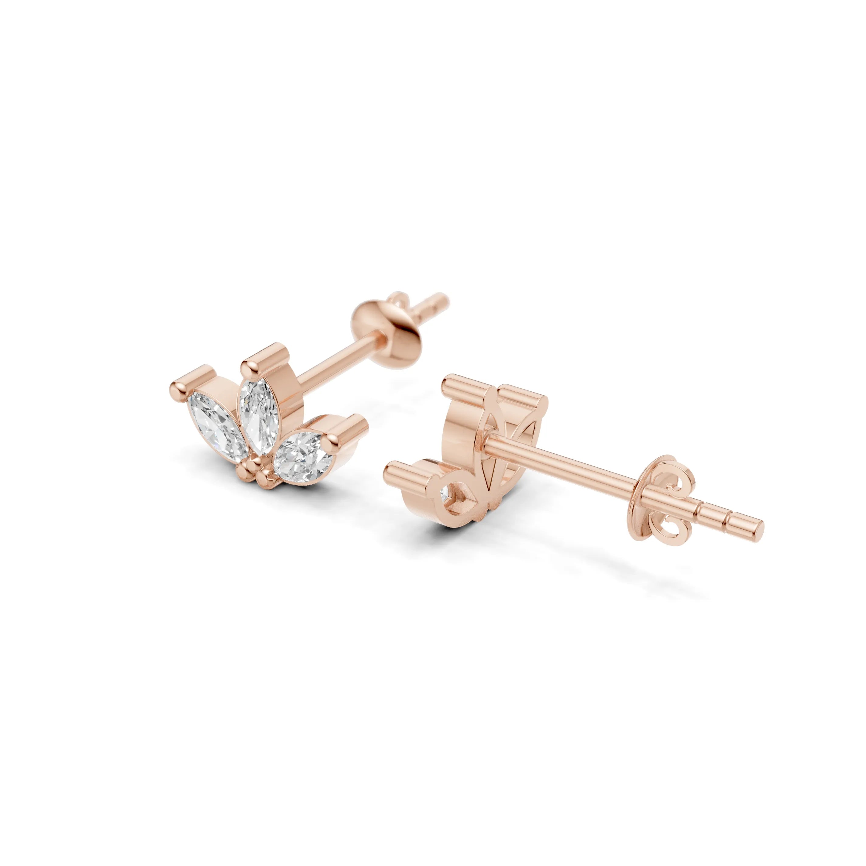 Pargold Solid Gold Elegant Crown Marquise Stud Earrings -Rose_Diamond_Diamond_Static_Rose