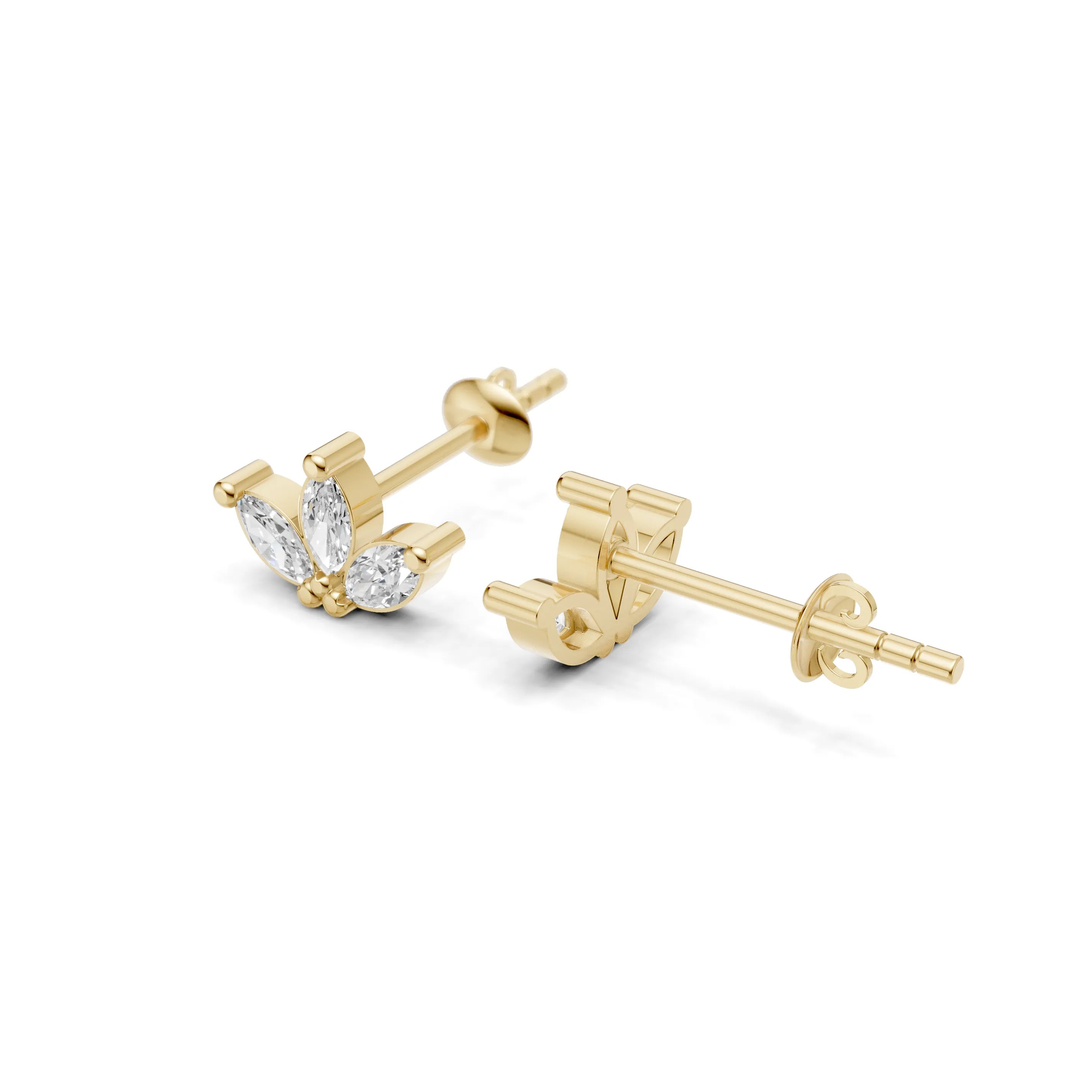 Pargold Solid Gold Elegant Crown Marquise Stud Earrings -Gold_Diamond_Diamond_Static_Gold