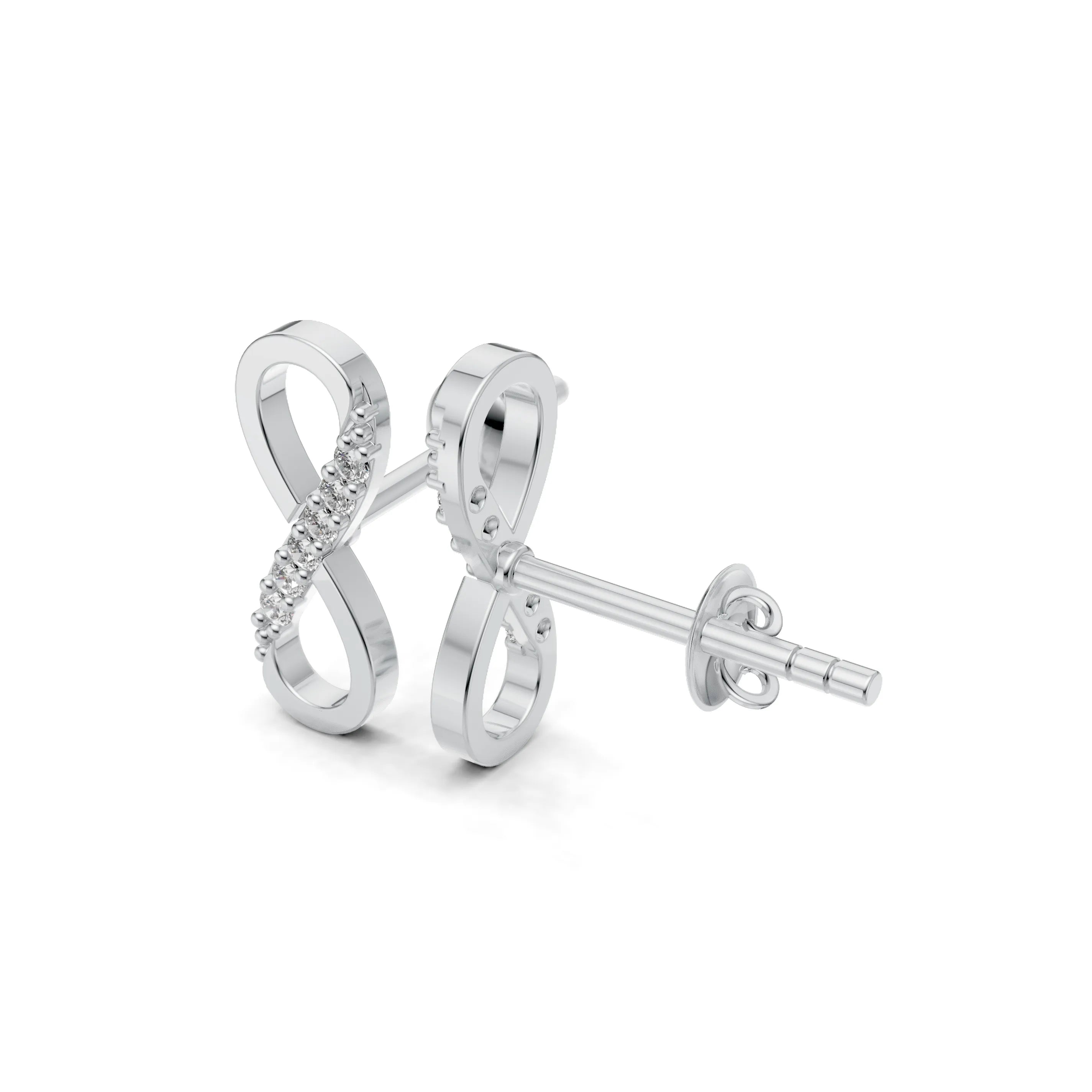 Pargold Solid Gold Infinity Loop Diamond Stud Earrings -Silver_Diamond_Diamond_Static_Silver