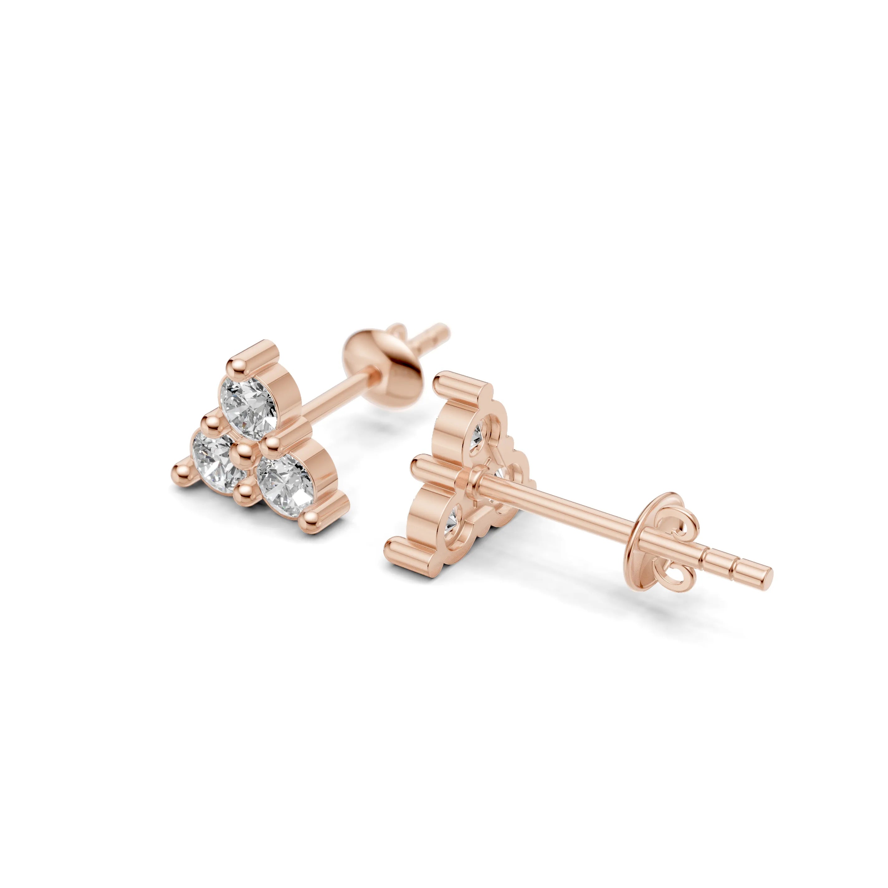 Pargold Solid Gold Elegant Trio Diamond Stud Earrings -Rose_Diamond_Diamond_Static_Rose