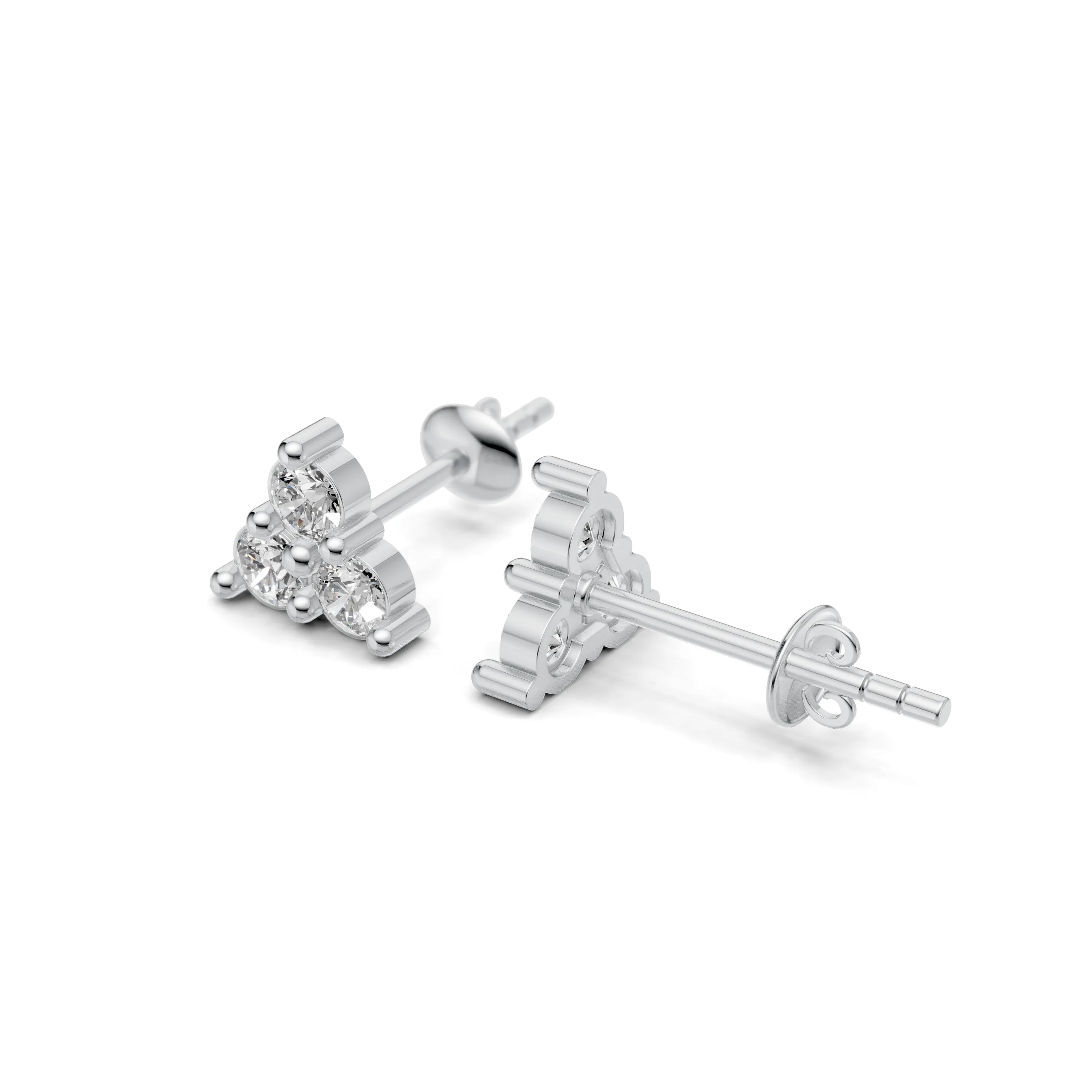 Pargold Solid Gold Elegant Trio Diamond Stud Earrings -Silver_Diamond_Diamond_Static_Silver